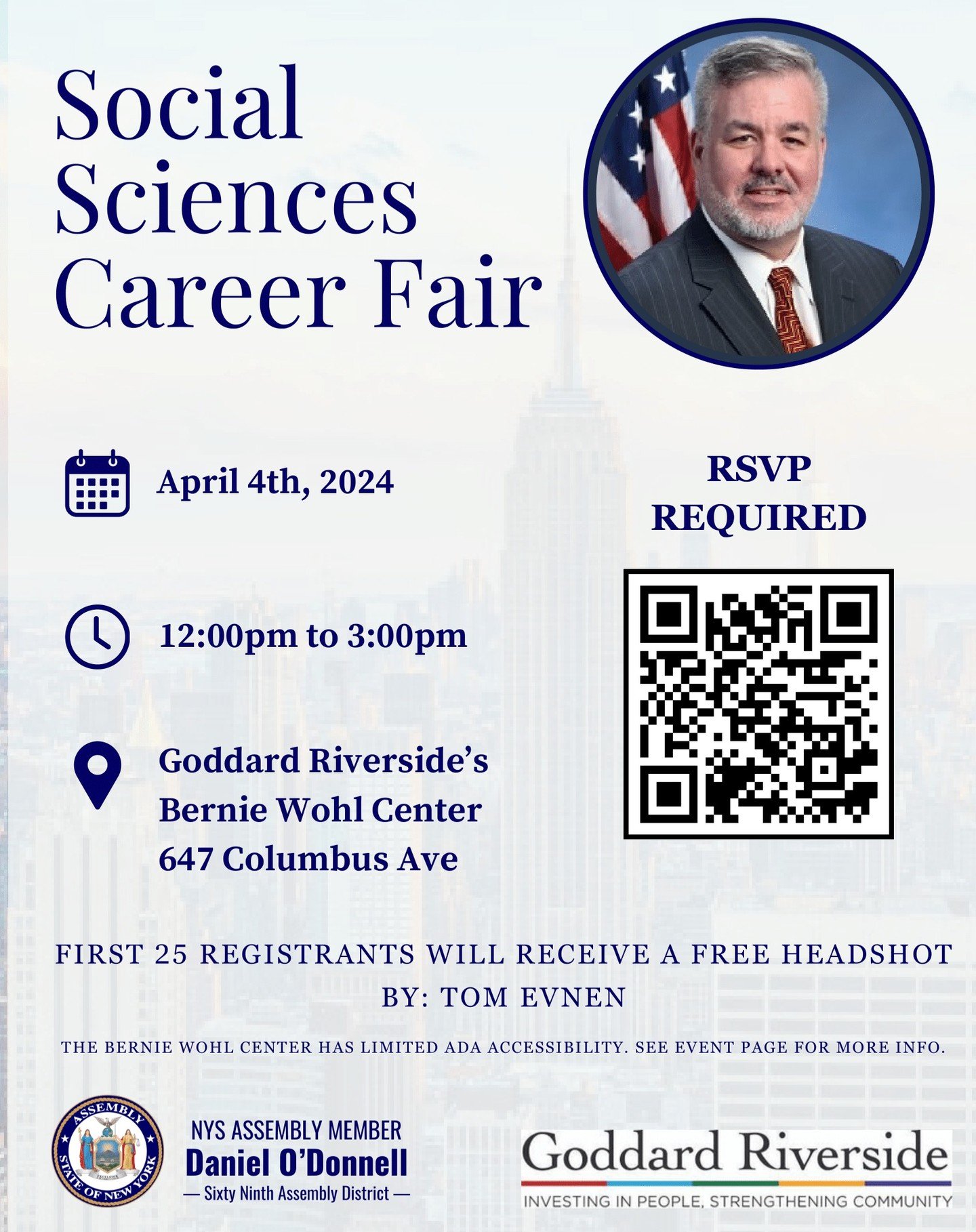 Assembly Member Danny O'Donnell's office is hosting his first ever Career Fair on Thursday, April 4 at Goddard Riverside's Bernie Wohl Center. This event is specifically centered around careers in the social sciences and they are offering free profes