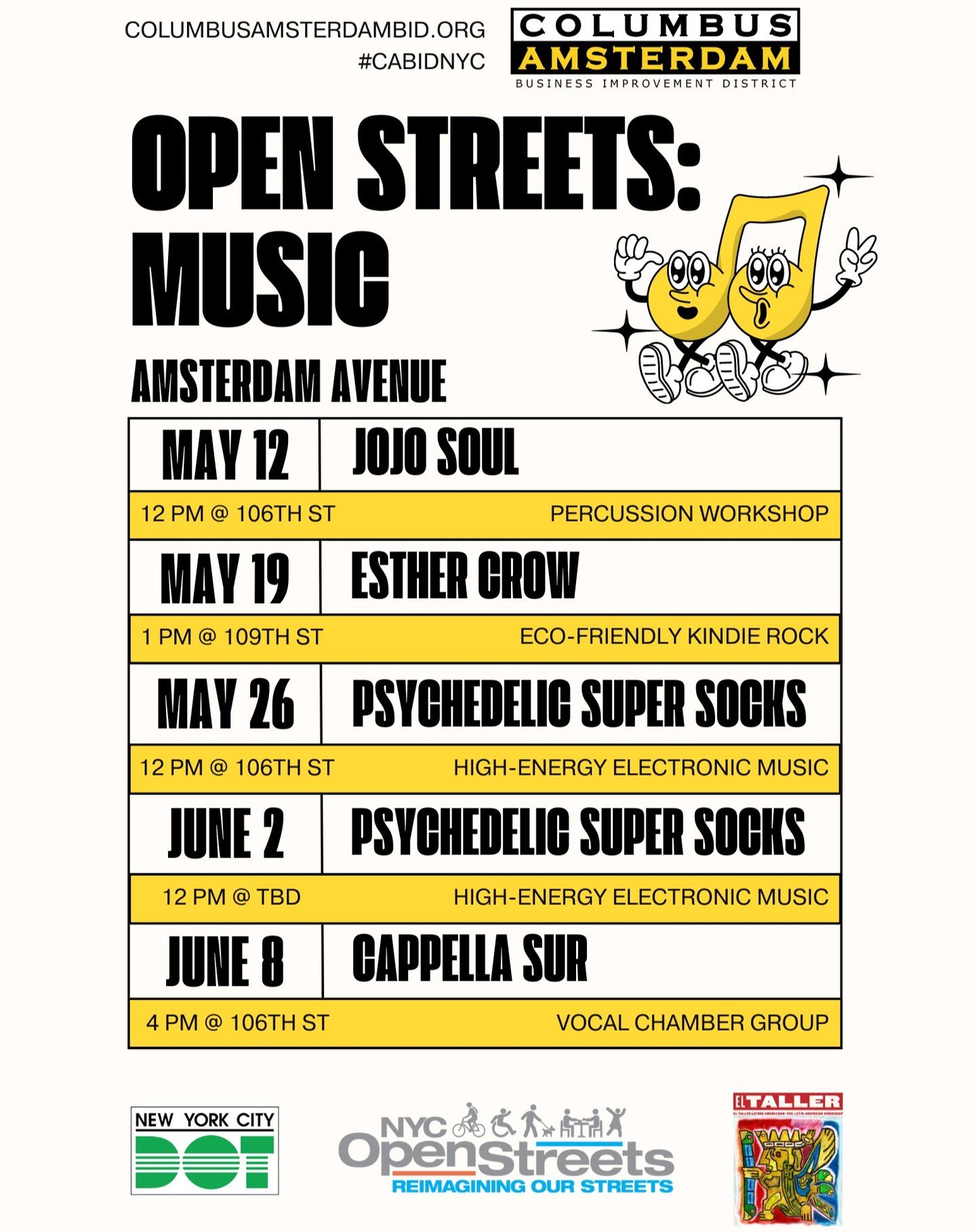 We are so excited to share the lineup for our next month of performances on Open Streets! It has been amazing to connect with local musicians and partner with our longtime neighbor, El Taller Latino, to put these events together. Come out and enjoy t