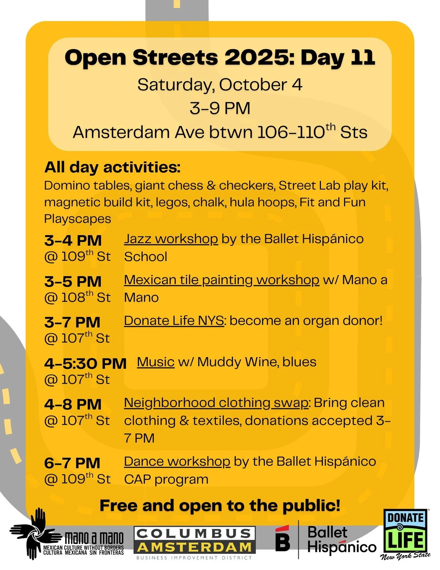 This Saturday, October 4, join us on Amsterdam Ave between 106th and 110th Sts from 3-9 PM for Open Streets! See you there!
-
-
-
#upperwestside&nbsp;#uws&nbsp;#openstreetsnyc&nbsp;#openstreets&nbsp;#nyc&nbsp;#cabidnyc&nbsp;#columbusamsterdambid&nbsp
