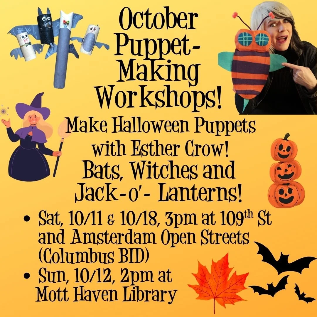 Make Halloween hand puppets with Esther Crow this Saturday, October 11! 109th St and Amsterdam Ave at 3 PM. 
-
-
-
#upperwestside&nbsp;#uws&nbsp;#openstreetsnyc&nbsp;#openstreets&nbsp;#nyc&nbsp;#cabidnyc&nbsp;#columbusamsterdambid&nbsp;#freenyc&nbsp;