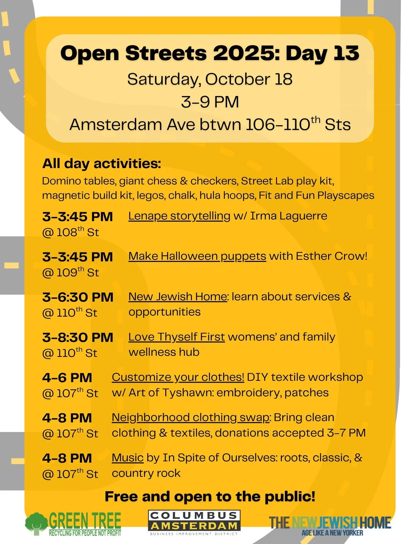 TOMORROW: Saturday, October 18, join us on Amsterdam Ave between 106th and 110th Sts from 3-9 PM for Open Streets! See you there!
-
-
-
#upperwestside&nbsp;#uws&nbsp;#openstreetsnyc&nbsp;#openstreets&nbsp;#nyc&nbsp;#cabidnyc&nbsp;#columbusamsterdambi