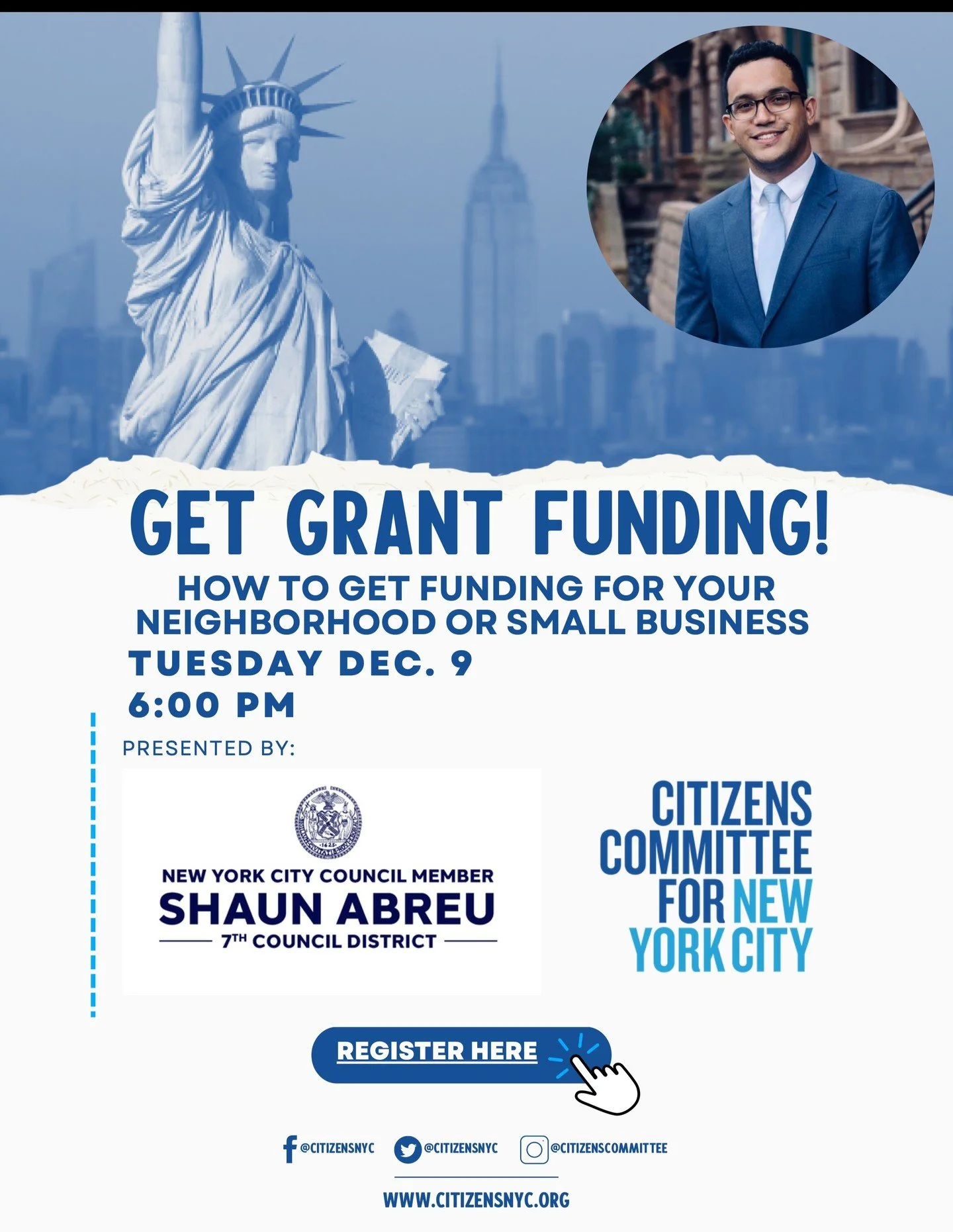 There will be an informational session regarding CitizensNYC's grant program for community leaders and small businesses happening tonight at 6 PM on Zoom. Grants of up to $5,000 are available for projects that help improve neighborhood life, strength