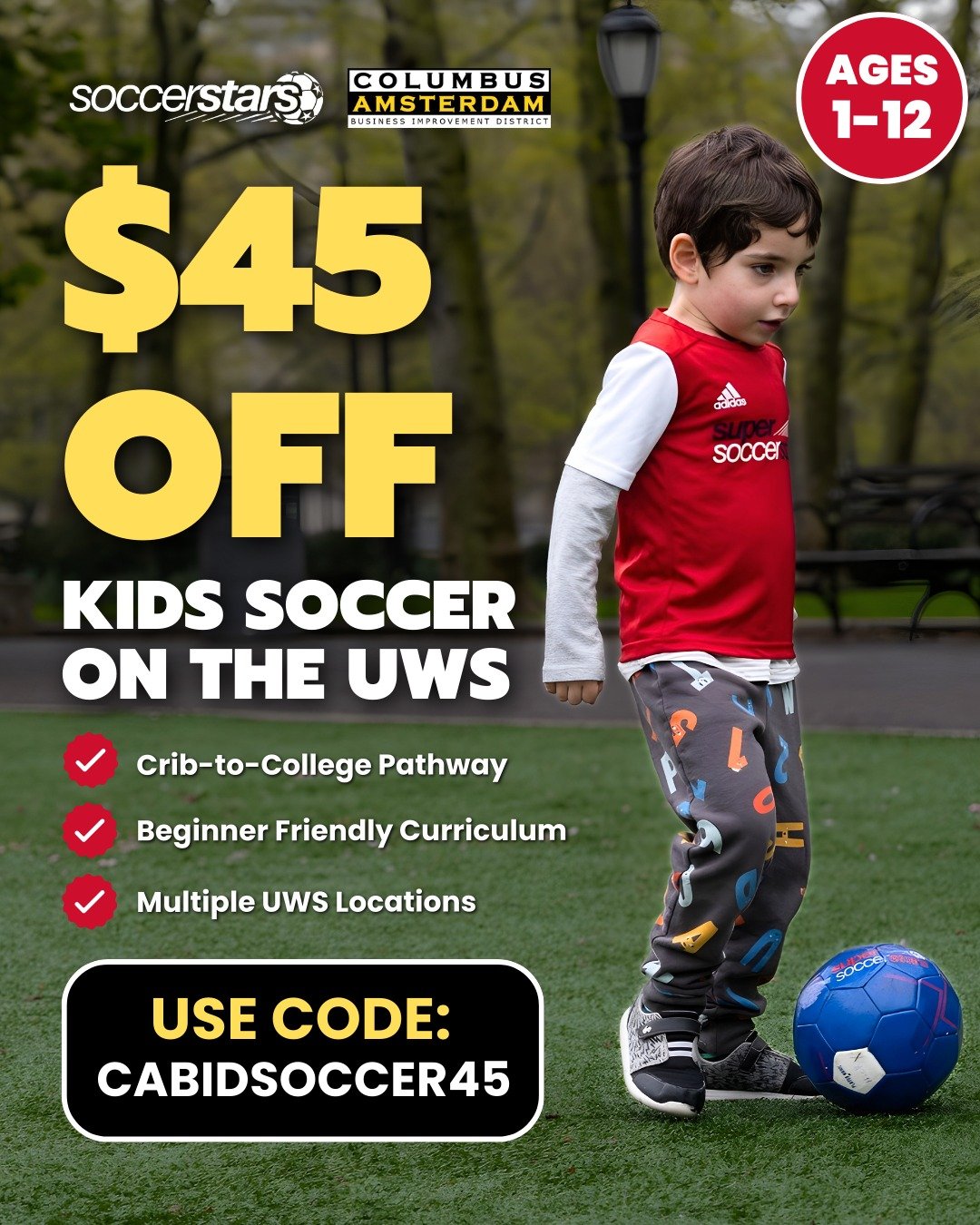 Our friends at @amazingathletes and @supersoccerstars are offering exclusive promotions to our BID neighbors and followers-- make sure to take advantage of these offers while they are still active! Visit linktr.ee/UWSYouthPrograms for more informatio