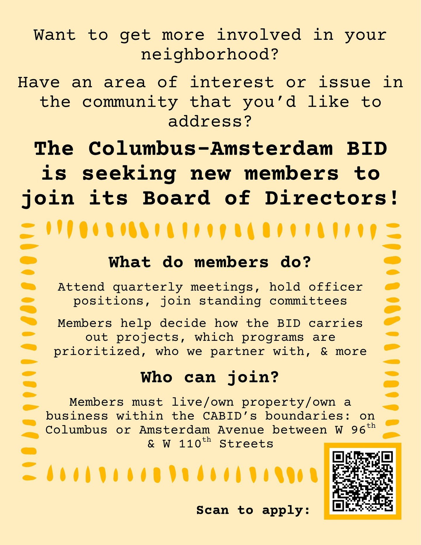 The Columbus Amsterdam BID is seeking new members to join its Board of Directors! This is a great way to get involved with your neighborhood and address issues in the community that you are passionate about. Register as a member of the BID at the lin