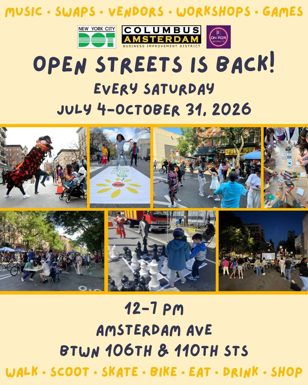 Open Streets is back starting July 4! We are excited to spend the summer with you all, please follow the links in our bio to sign up for the Open Streets newsletter, suggest activities, or become a vendor at our Makers Market in partnership with @ona