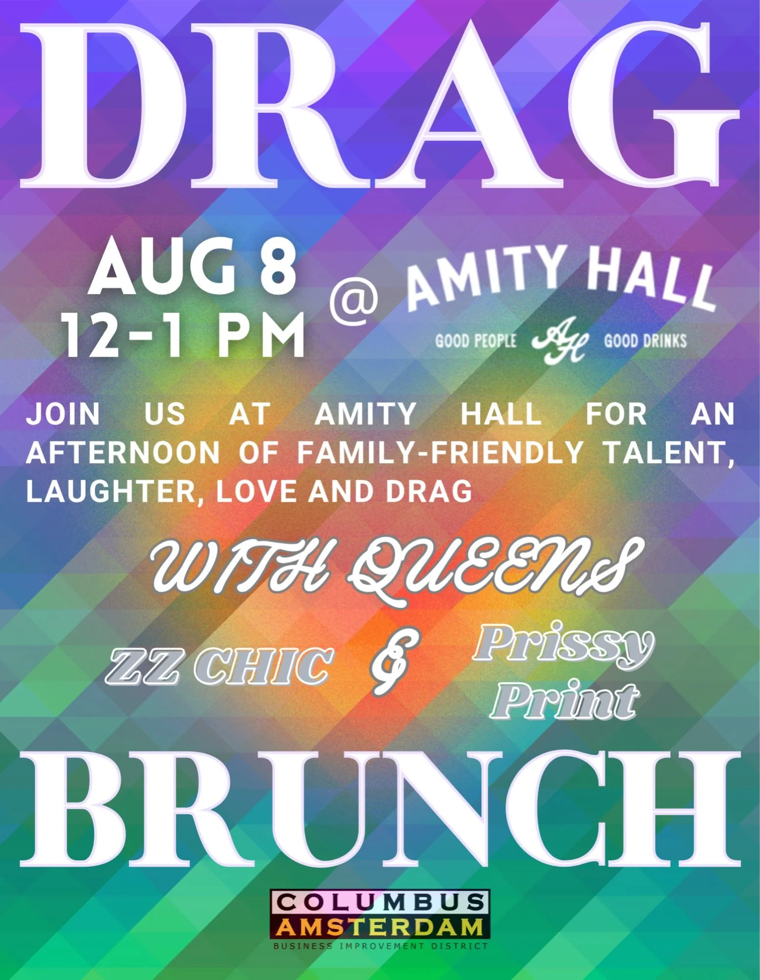 Come one, come all to the pride celebration of the summer 🤩🤩🤩🤩

We are so excited to announce that we are partnering with @amityhallnyc @zakizchic and @prissyprint to bring you an outdoor drag brunch performance THIS SATURDAY @ 12 PM with fun for