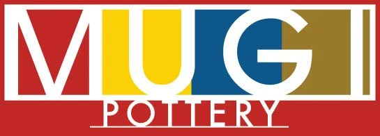 Sign with the words 'MUG Pottery' in colorful, block letters.