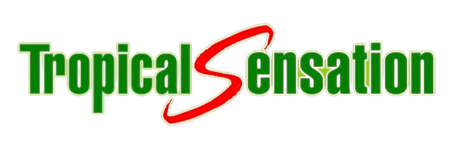 Logo for Tropical Sensation with green text and a red and white stylized 'S' in the center.