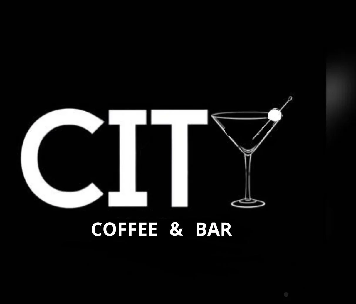 Logo for CIT Coffee & Bar featuring the text 'CIT' in large white letters, a martini glass with an olive, and the words 'Coffee & Bar' below.
