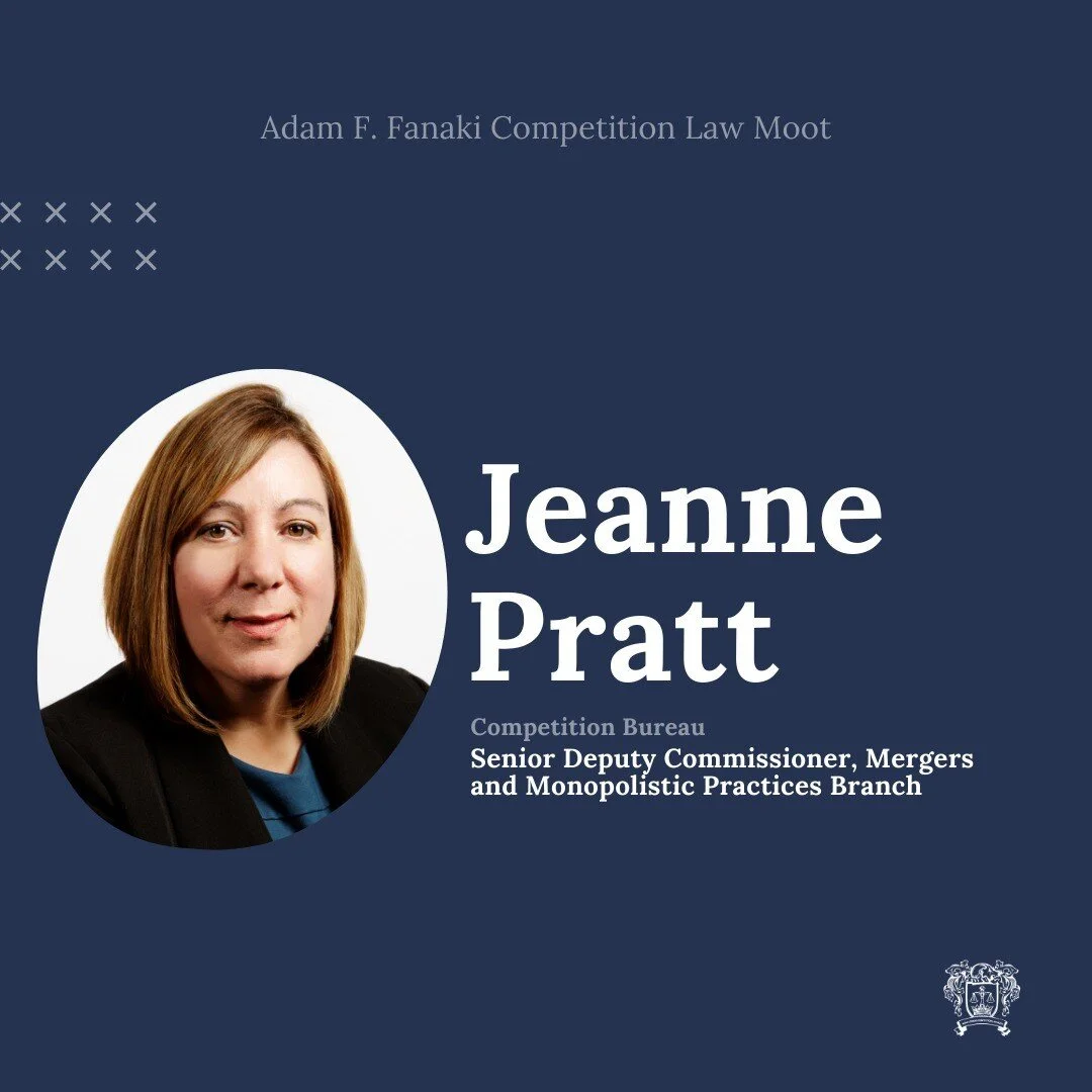 We're thrilled to announce that Jeanne Pratt, an expert in competition law and litigation, will be joining us as a judge for our upcoming moot competition! 

With her extensive experience in reviewing merger transactions and investigating anti-compet