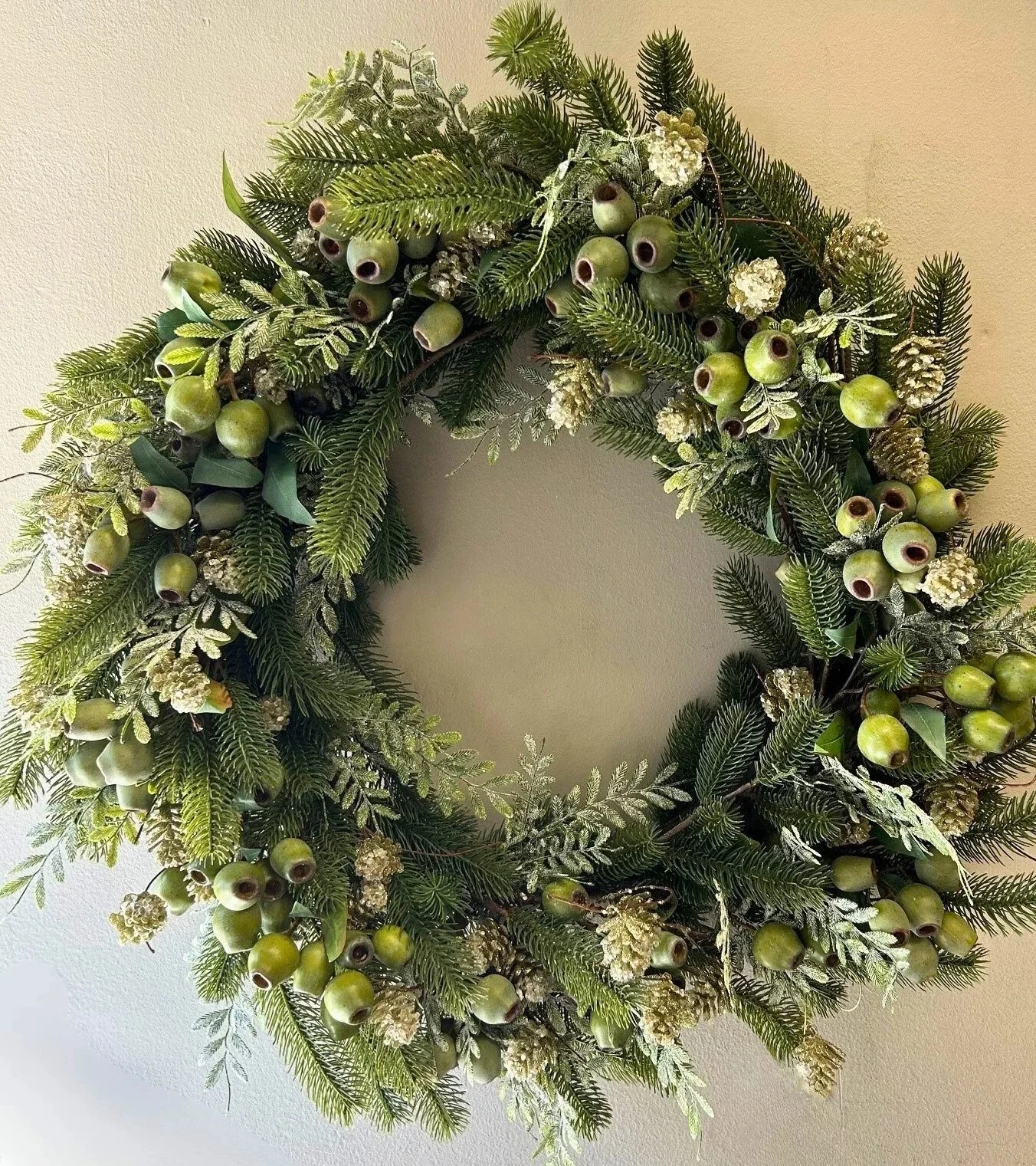 26" Spruce and eucalyptus wreath
$535
Pair available