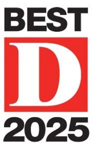 Text graphic reading 'Best D 2025' with 'Best' and '2025' in black and 'D' in red within a black and red border.