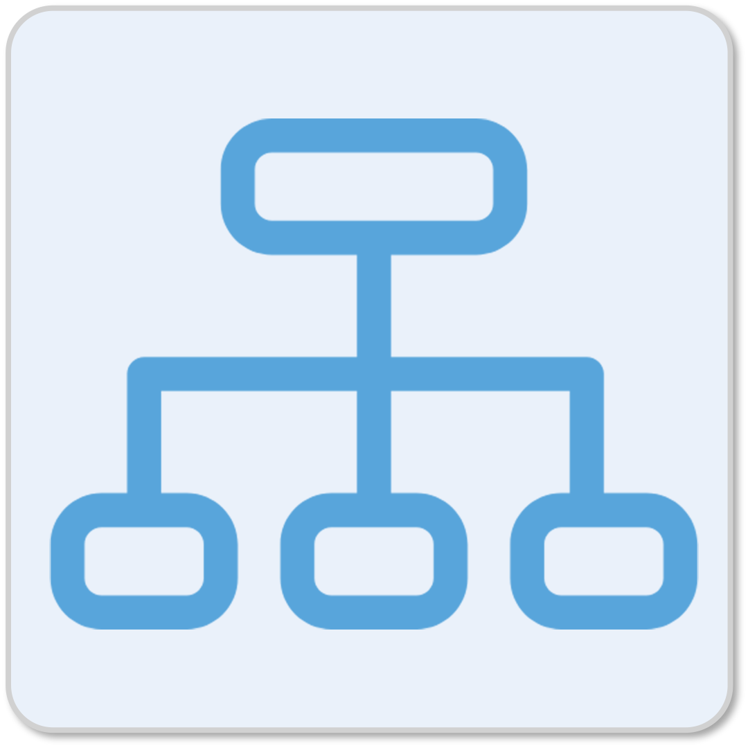 Organizational chart diagram with a blue outline on a light background.