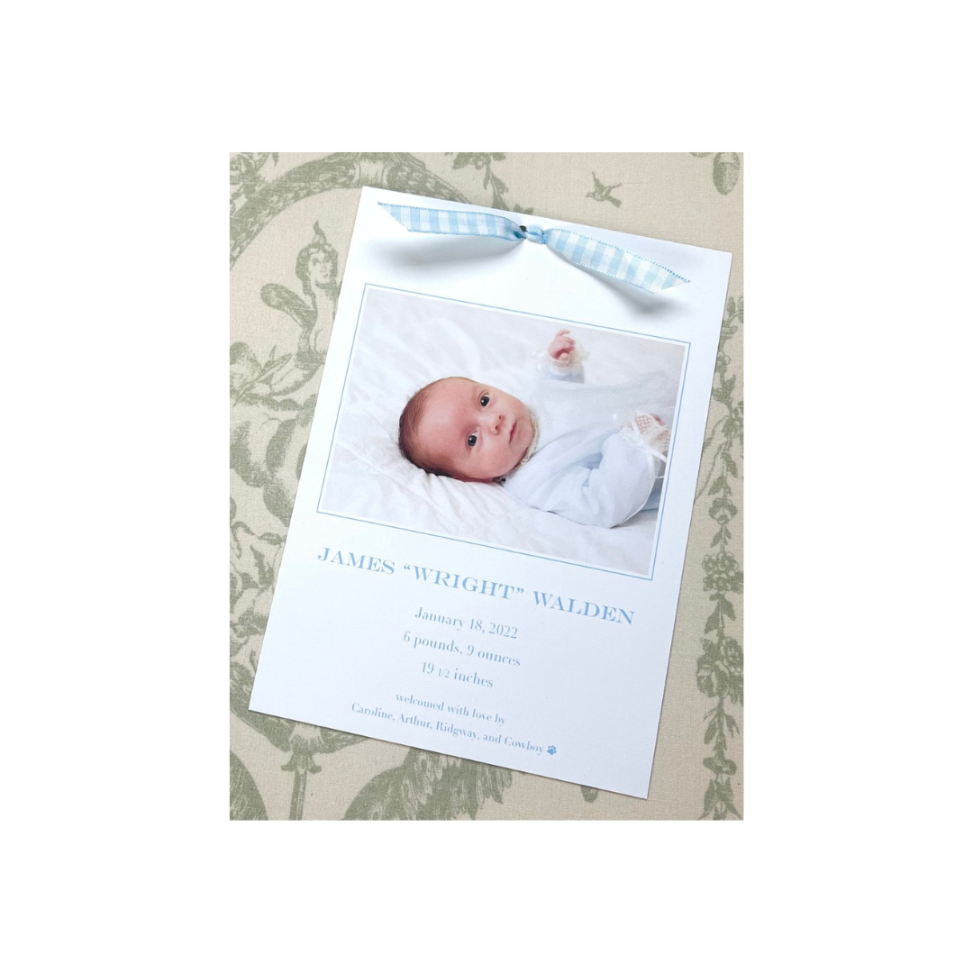 Gingham Ribbon Birth Announcement — RAWSON COLLECTIVE