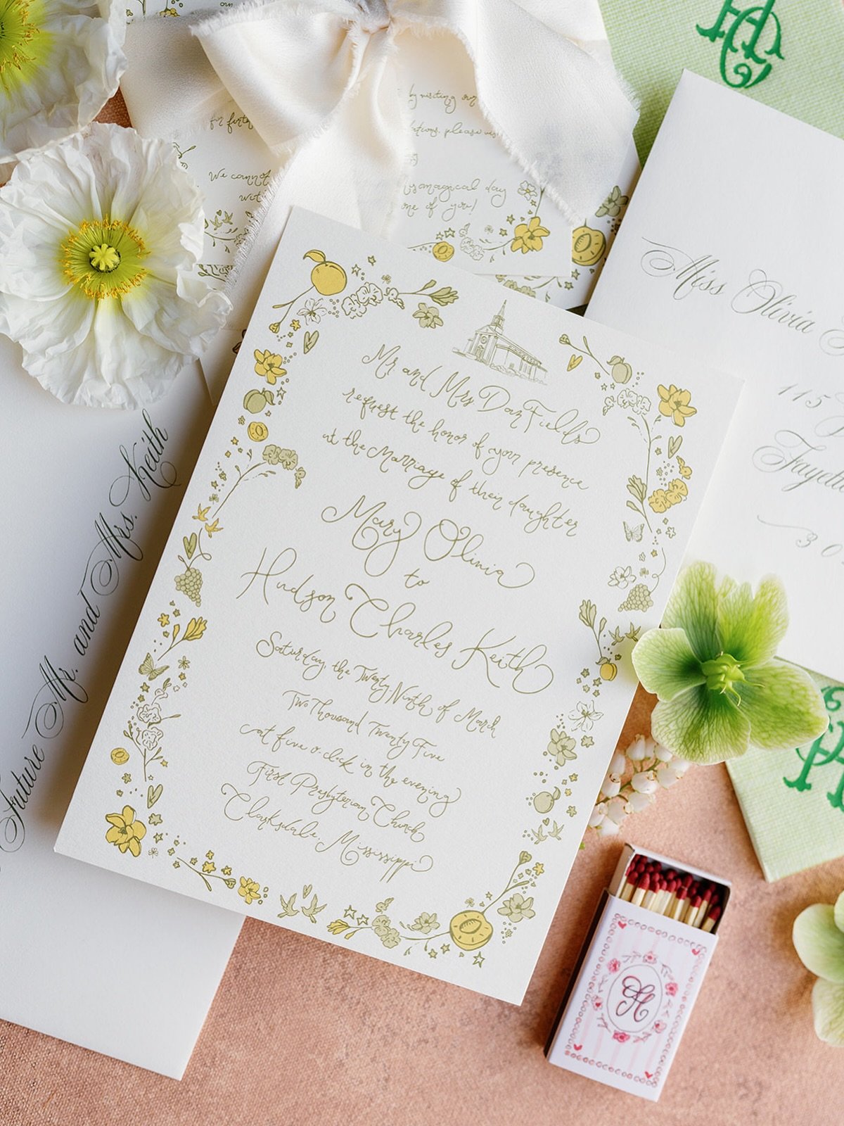 Every wedding suite should feel as unique as the couple it&rsquo;s created for 💛 Every color, font, and paper choice becomes a reflection of the couple and sets the tone &amp; expectations of your big celebration! 💍

Details: 

Double thick cream p