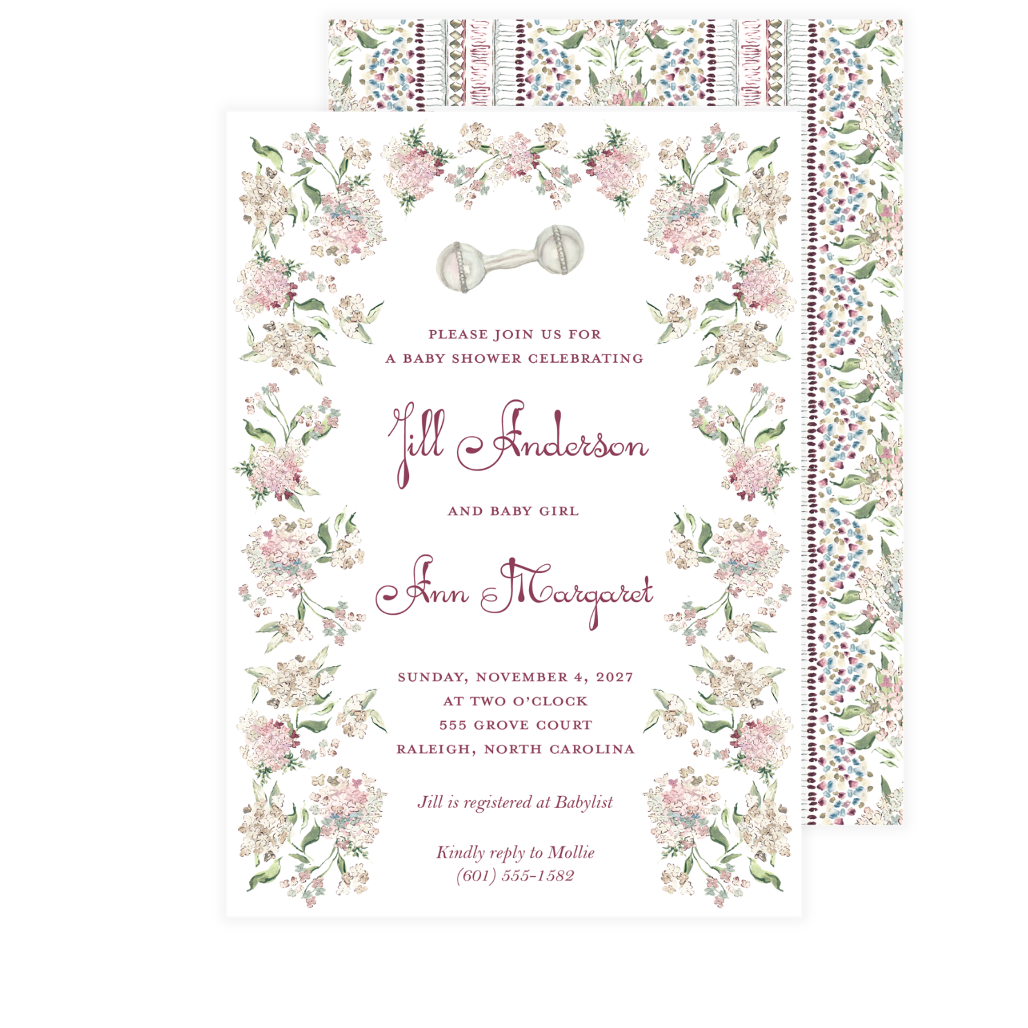 Winter Florals Baby Shower Invitation