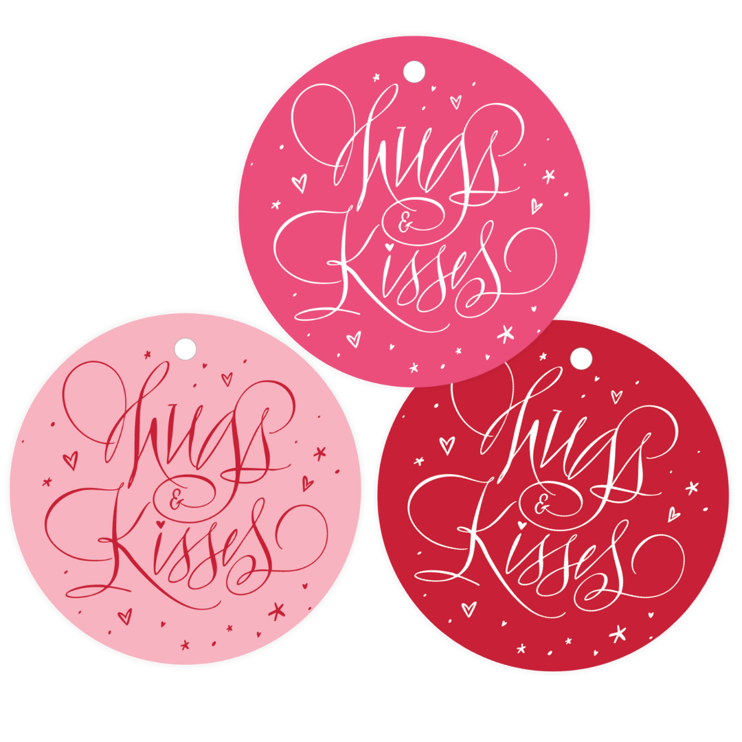 Hugs & Kisses Custom Calligraphy Round Tags