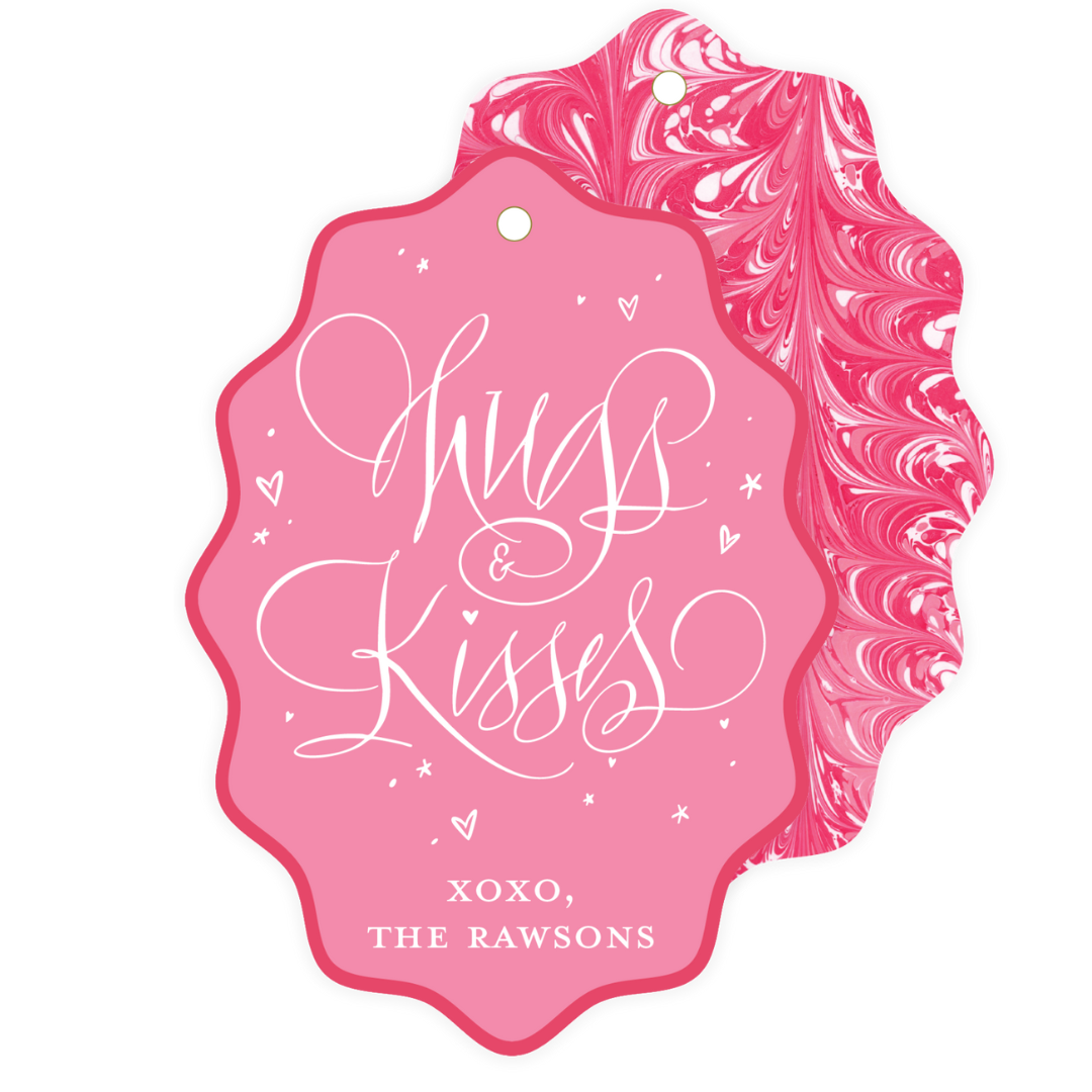 Hugs & Kisses Calligraphy Marble XL Wavy Oval Tags