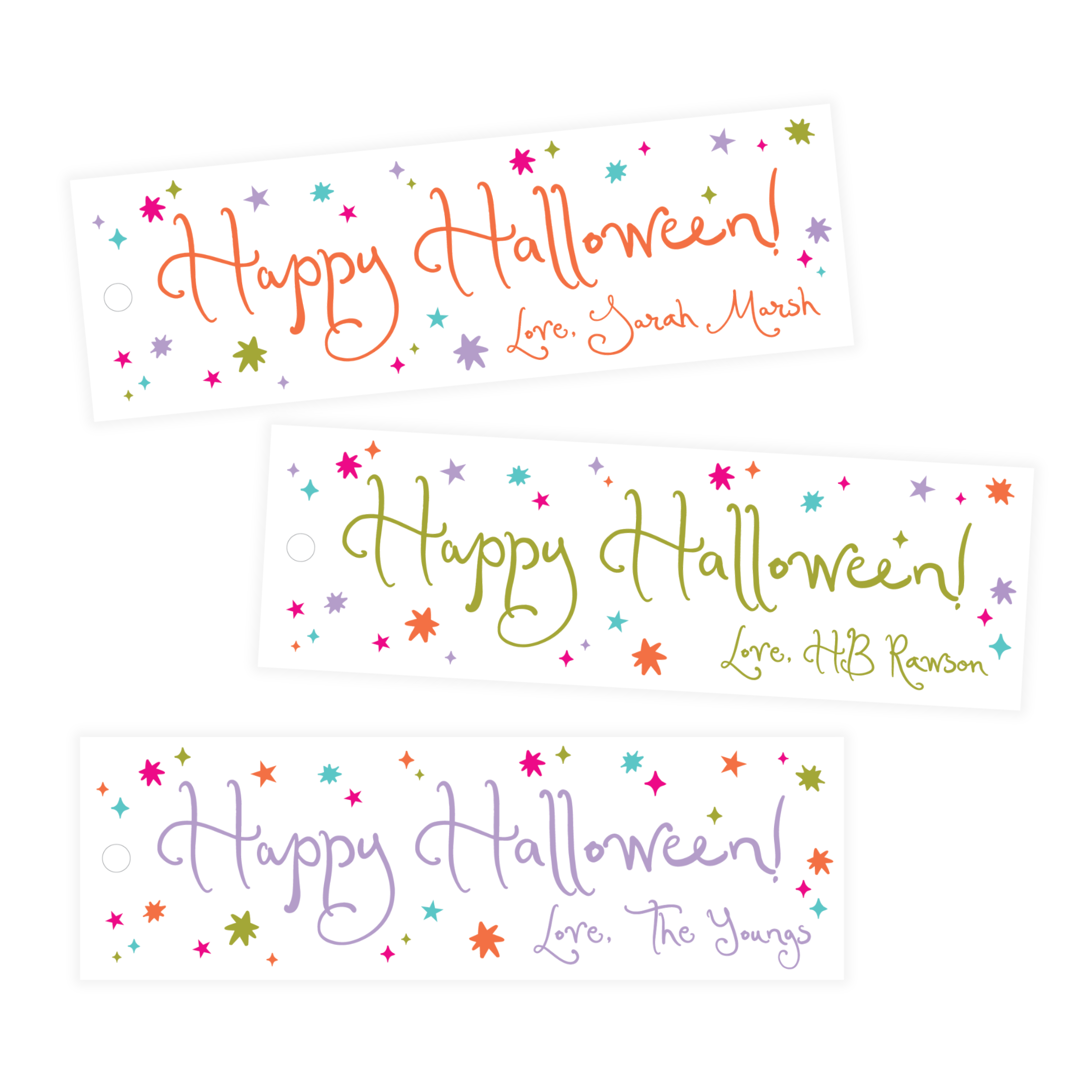 Happy Halloween with Multi-color Stars SKINNY Tags