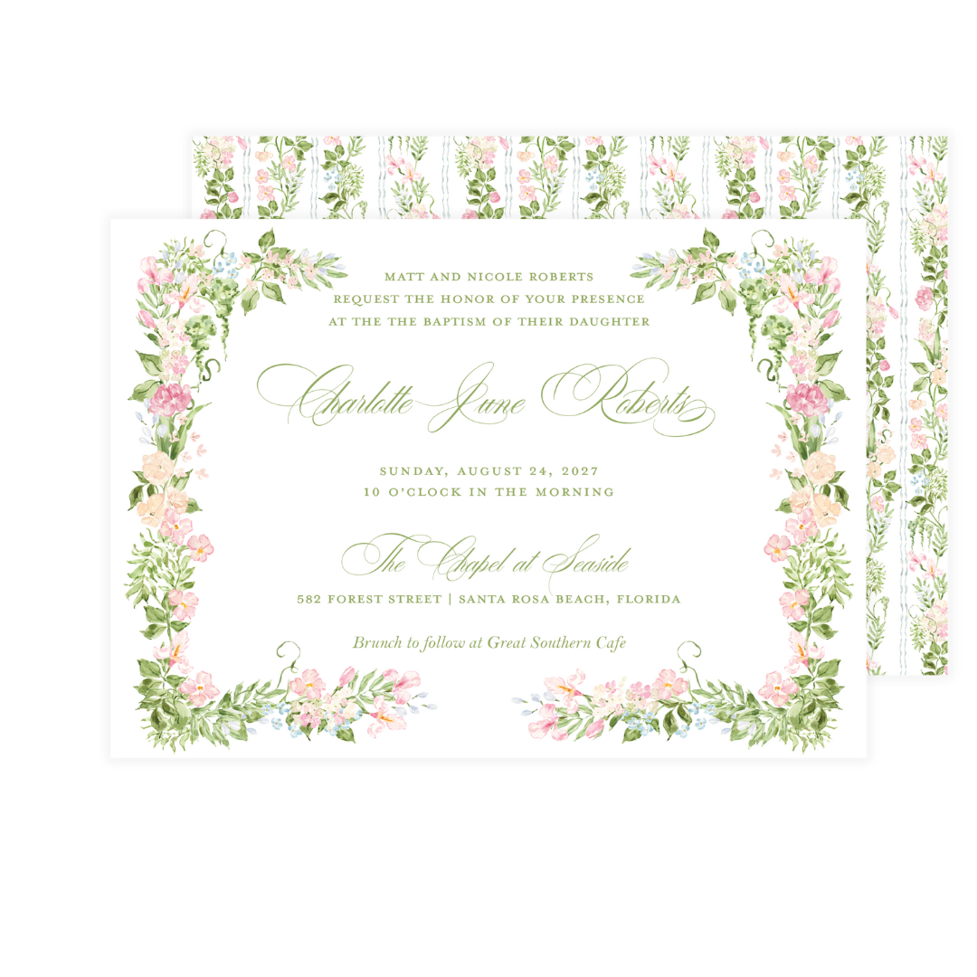 Blushing Floral Baptism Invitation