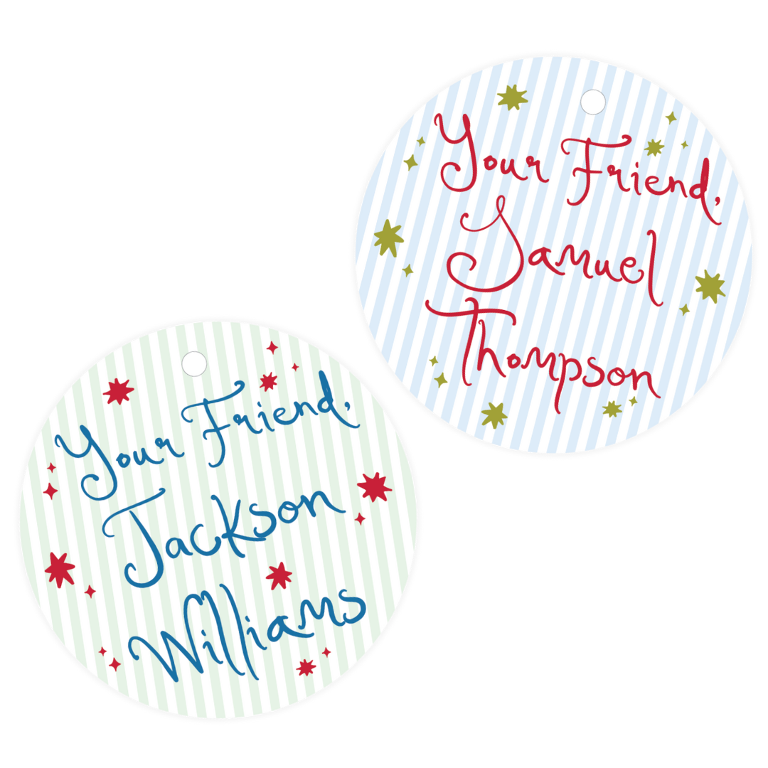 Boy's Funky Star & Stripe Round Gift Tags