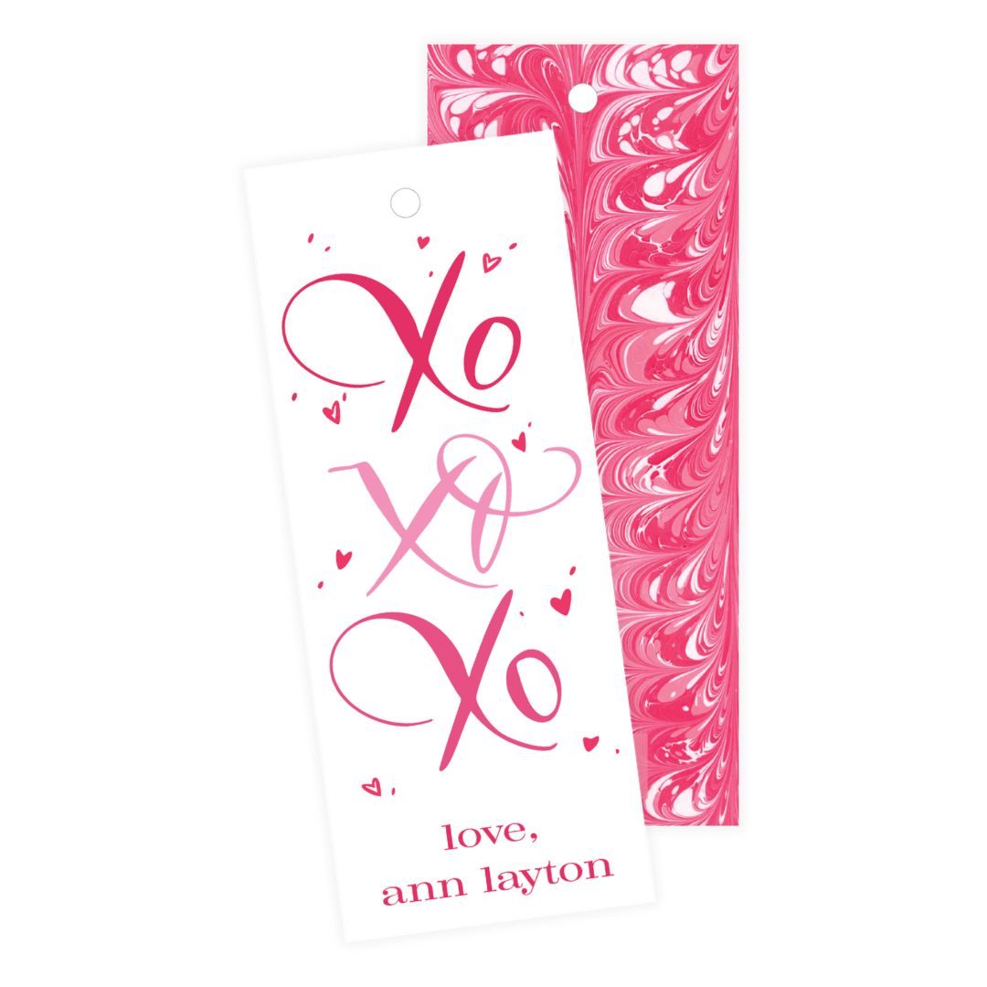 Xo Calligraphy with Pink Marble Skinny Gift Tags
