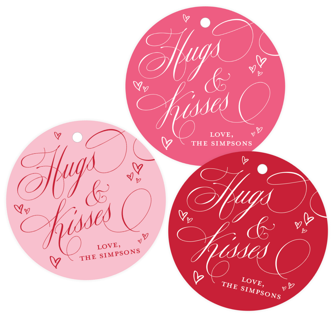 Hugs & Kisses Calligraphy Round Tags