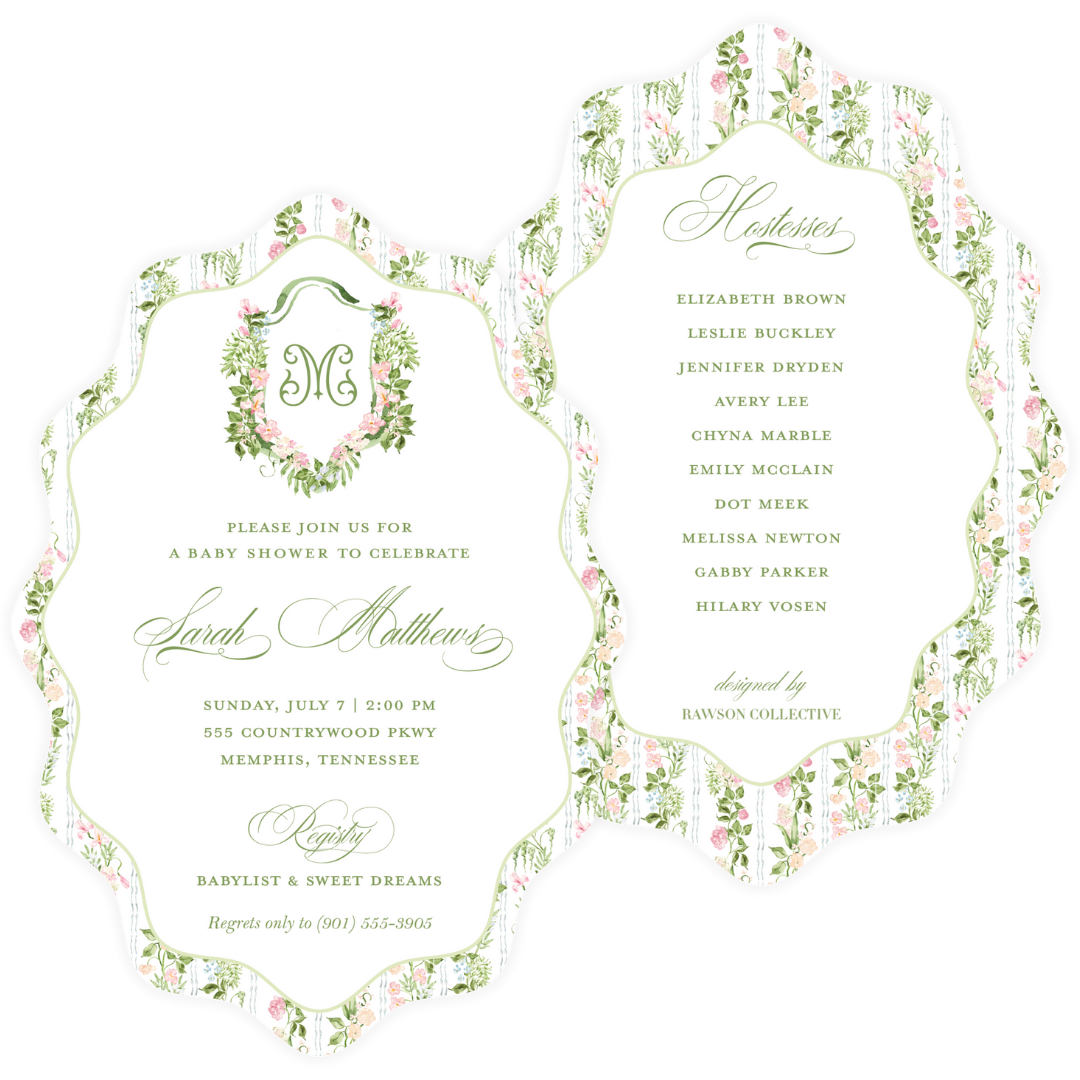 Blushing Floral Wavy Oval Baby Shower Invitation