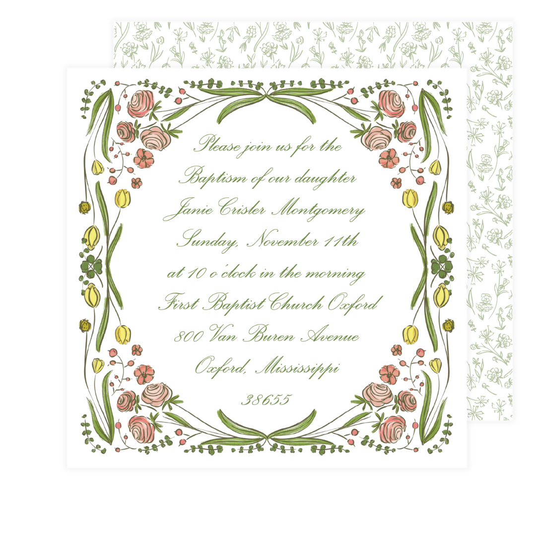 Flora Frame Baptism Invitation