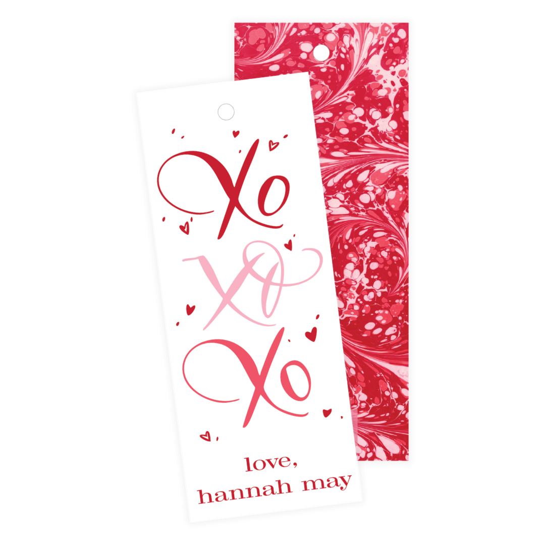 Xo Calligraphy with Red Marble Skinny Gift Tags