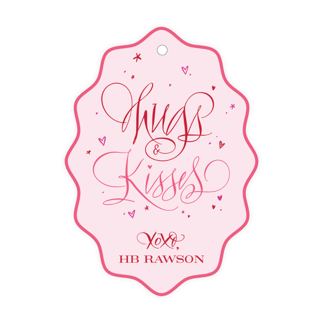 Hugs & Kisses Calligraphy XL Wavy Oval Tags