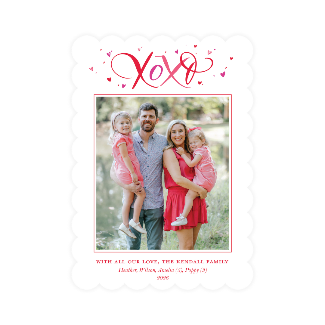 Xoxo Calligraphy Scalloped Greeting Card