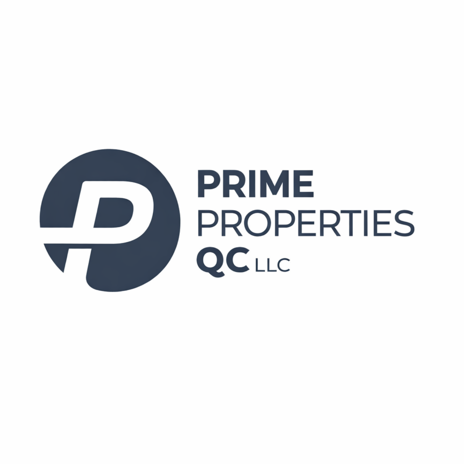 Logo for Prime Properties QC LLC featuring a stylized 'P' and 'Q' in a dark blue circle with the company name to the right.