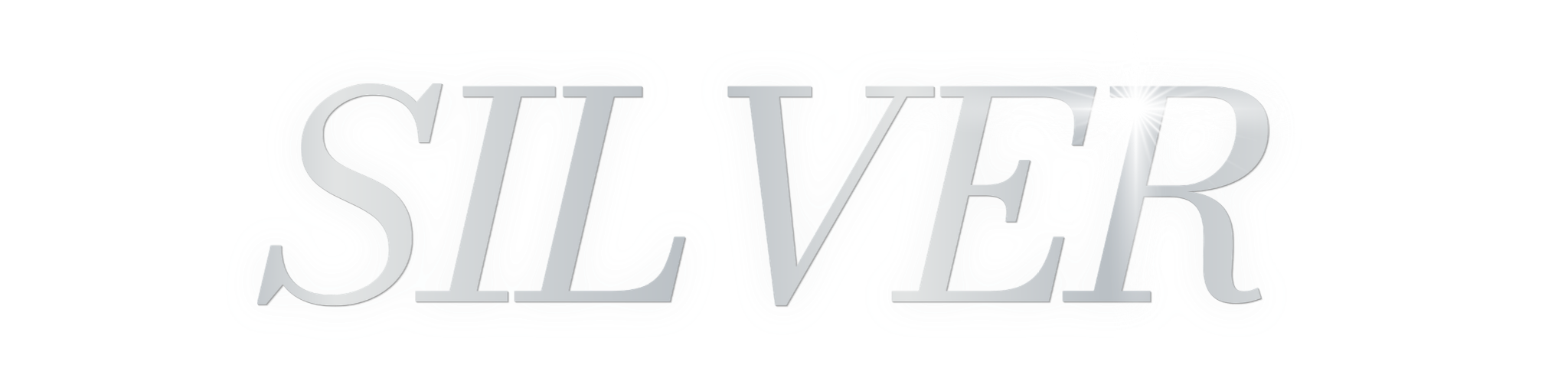 Silver 3D text reading 'Silver' with a shiny starburst effect on the right side, outlined with a light blue glowing border.