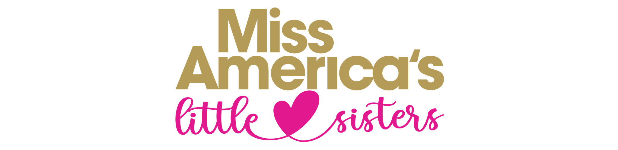 Text graphic that reads 'Miss America's little sisters' with a gold, pink, and purple color scheme.