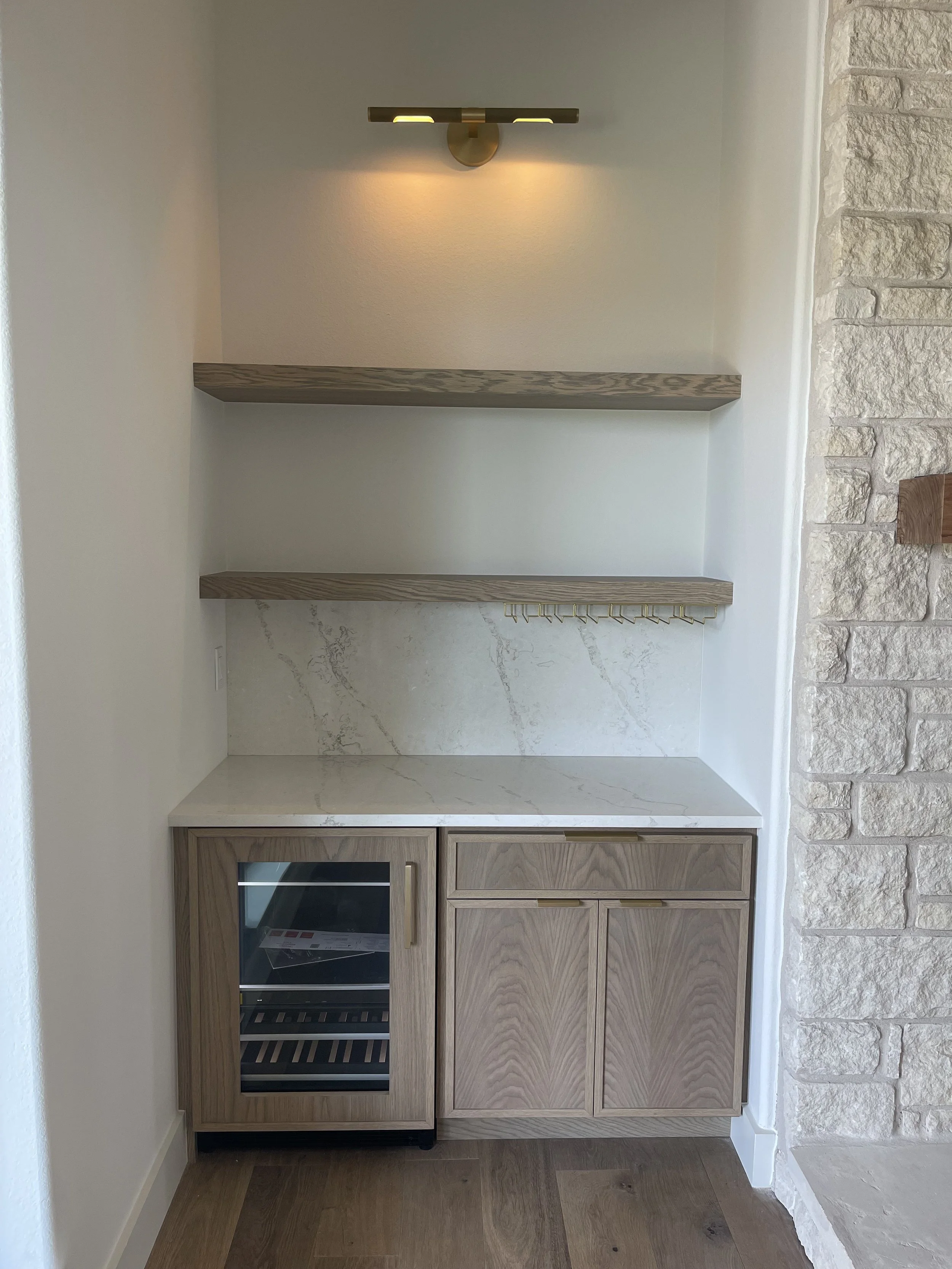White Oak Dry Bar with Wood Floating Shelves
