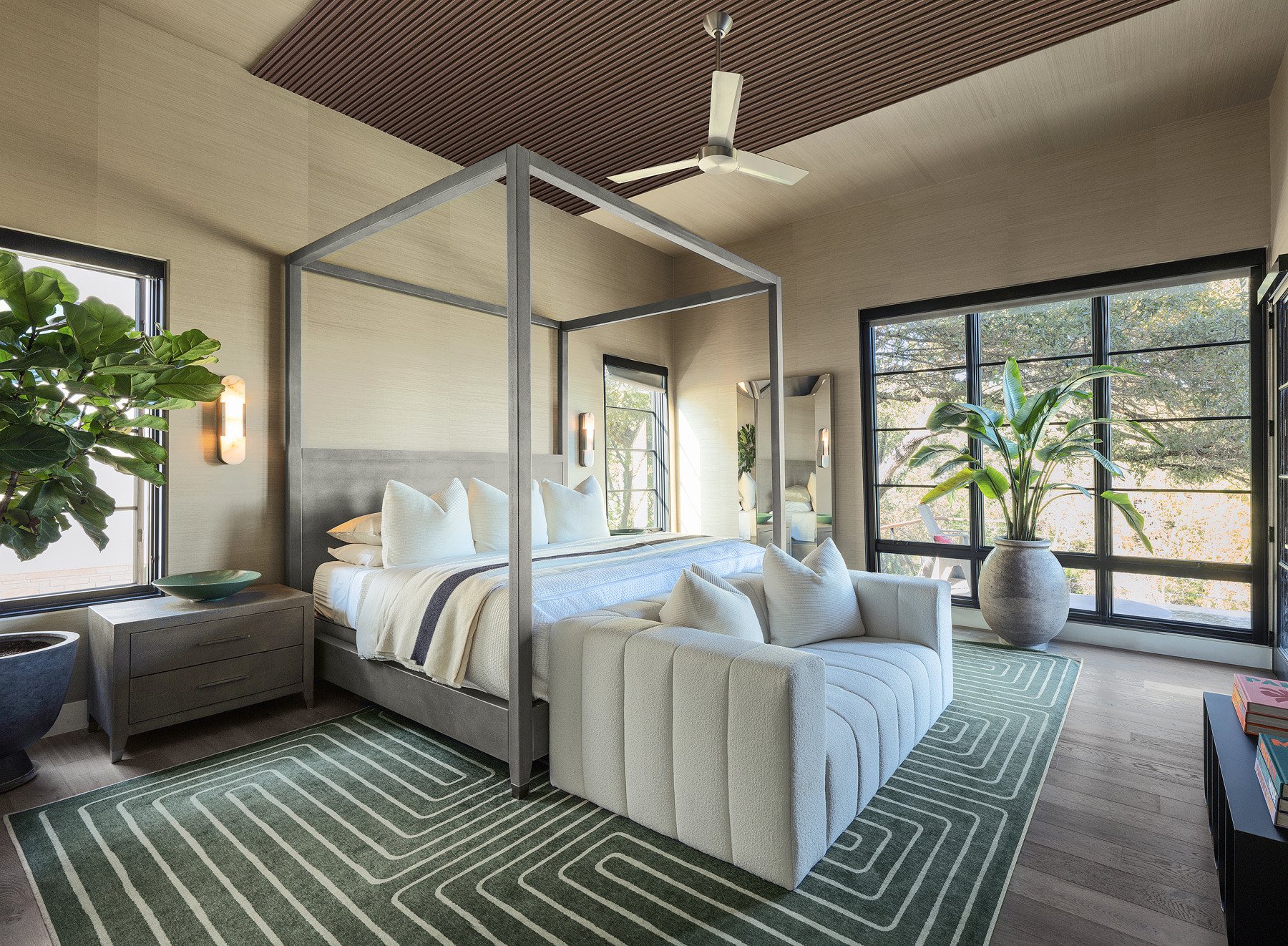 Reeded Wood Panels on Ceiling