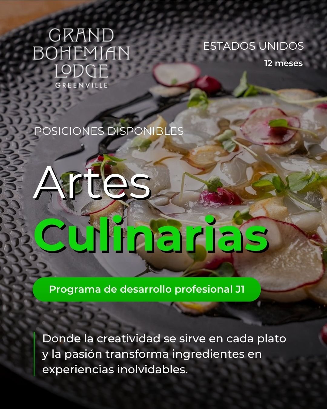 🇺🇸🍽️ La alta cocina tambi&eacute;n puede abrirte puertas internacionales.
✨ Vive una experiencia profesional en Grand Bohemian Lodge Greenville y desarrolla tu talento culinario en un entorno donde la creatividad, el detalle y la innovaci&oacute;n