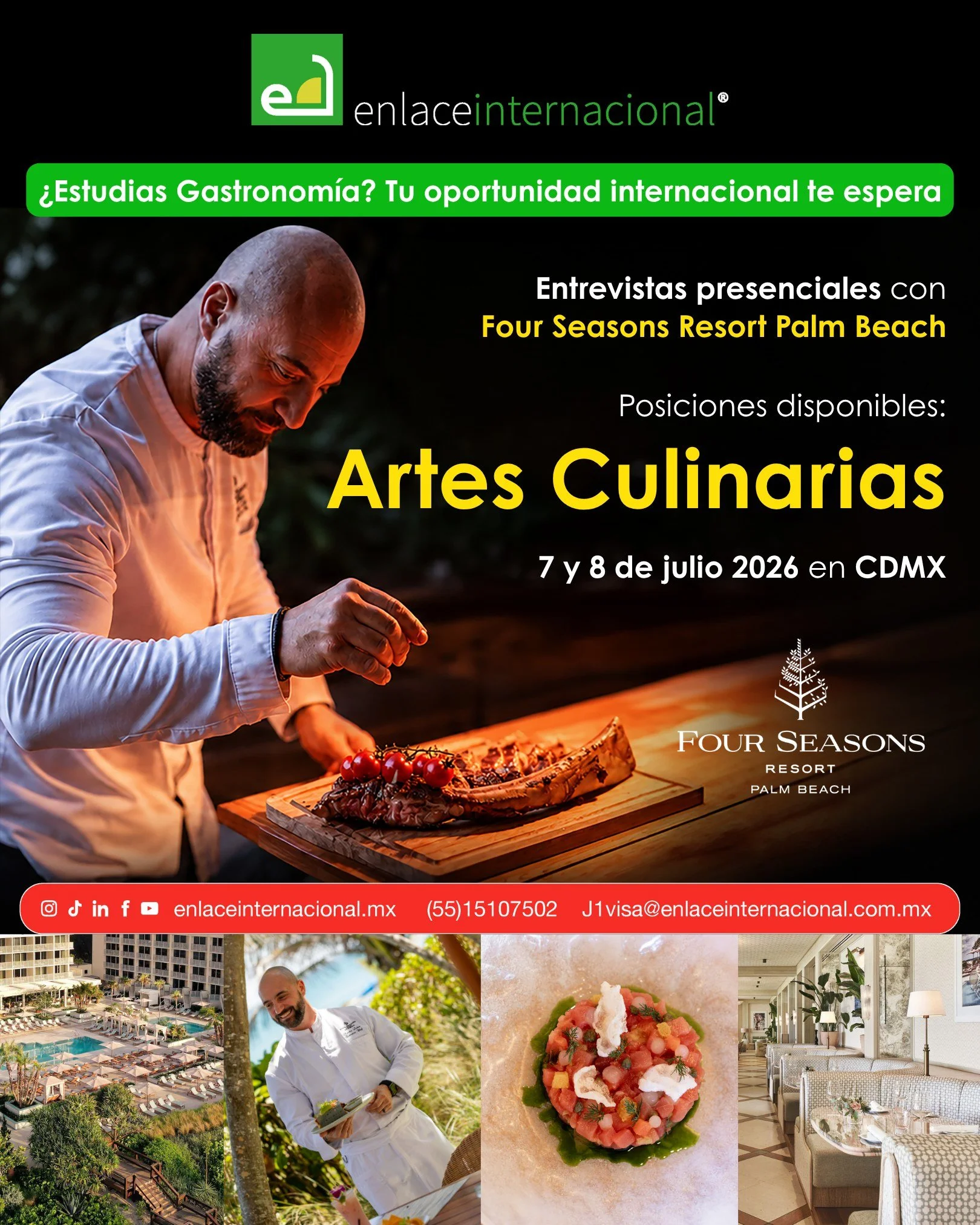 ✨ TU CARRERA GASTRON&Oacute;MICA PUEDE COMENZAR A NIVEL INTERNACIONAL ✨ 🇺🇸
Entrevistas Presenciales con Four Seasons Resort Palm Beach

🍽️ &iquest;Estudias Gastronom&iacute;a o eres reci&eacute;n egresado/a? &iquest;Tienes ingl&eacute;s intermedio
