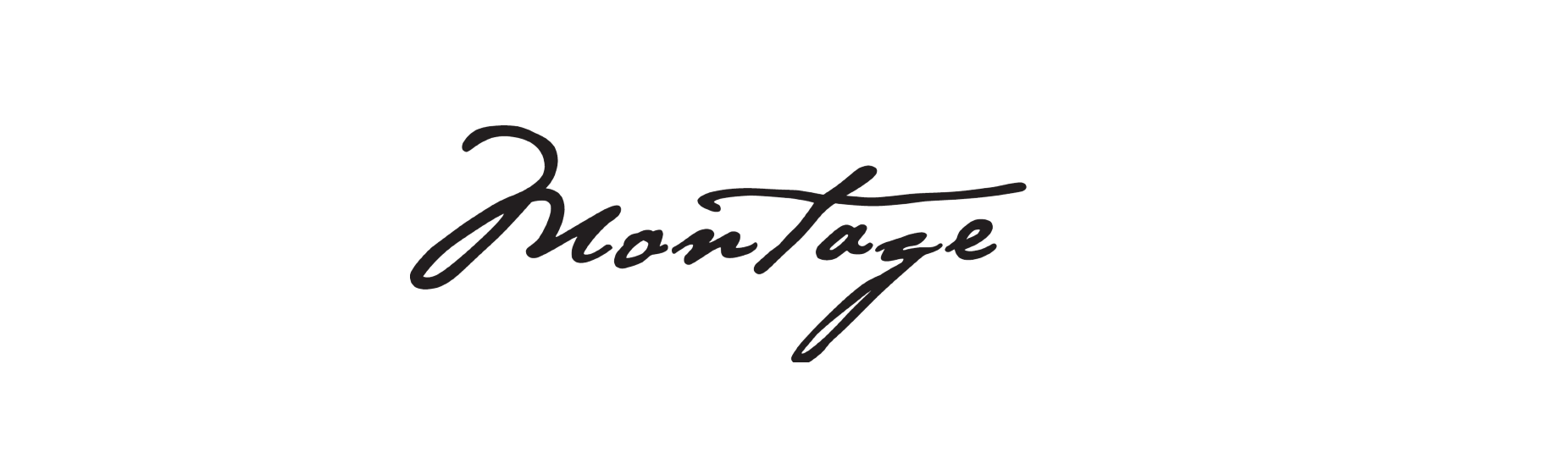 Logotipo con la palabra 'montage' en letra cursiva gris oscuro sobre fondo transparente.