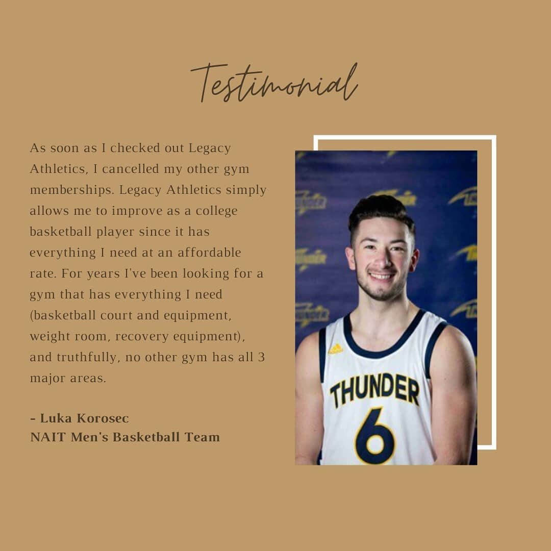 We are excited to see @lukakorosec6 do big things this year at NAIT! He is a gym rat and a big part of the Legacy family. 

Thanks for the nice words, Luka! 
.
.
.
.
#legacyathletics #yegbasketball #basketball #edmonton #yegsports #youthbasketball #a