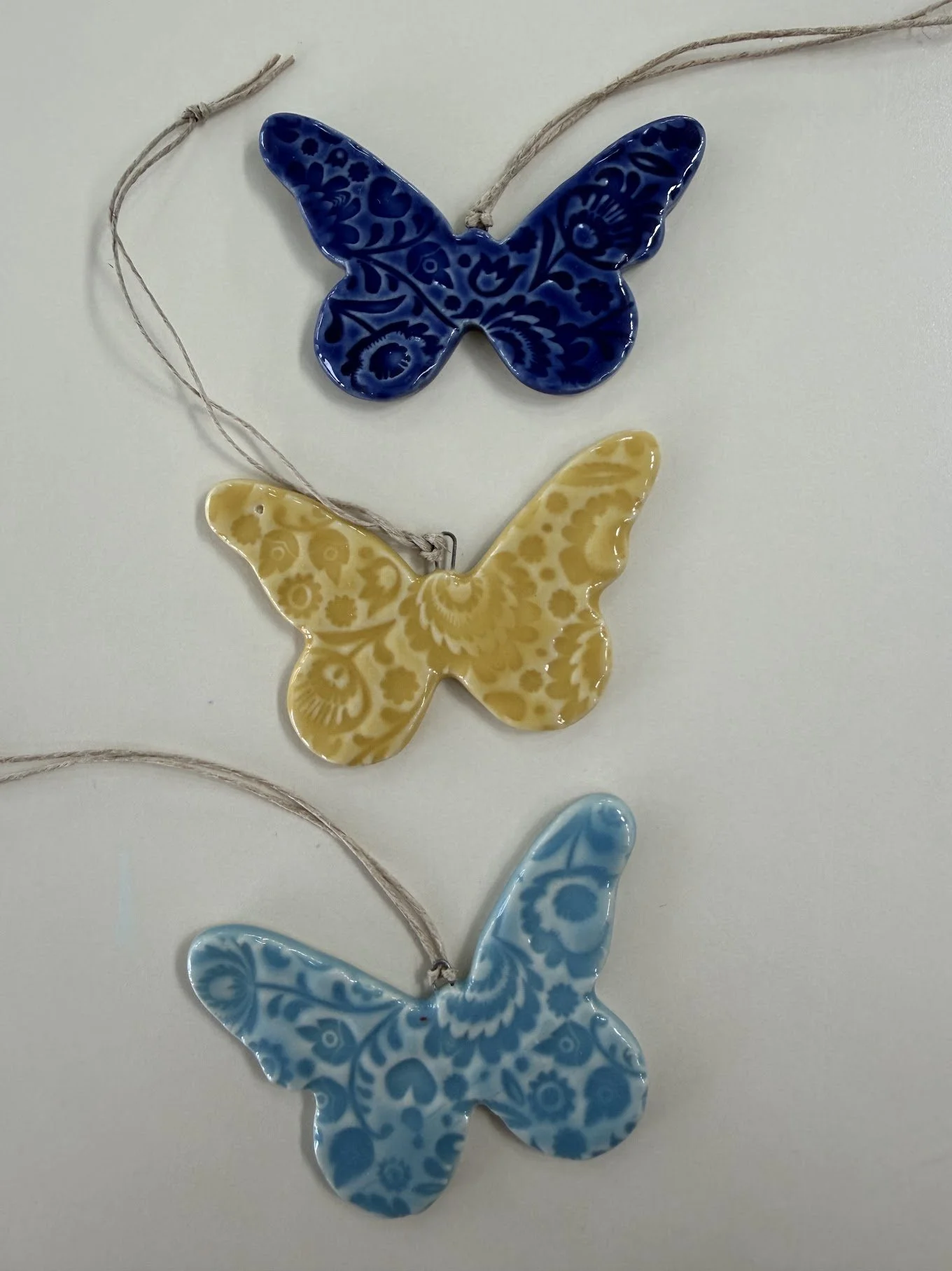 Ceramic Butterfly Hanging Ornaments - Set of 3