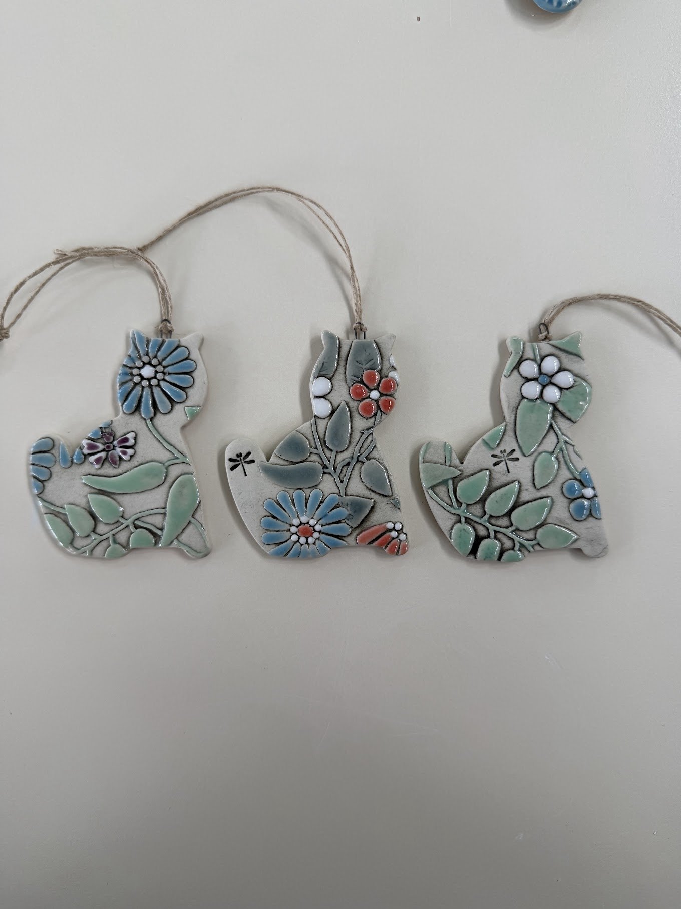 Handmade Floral Ceramic Cat Ornaments