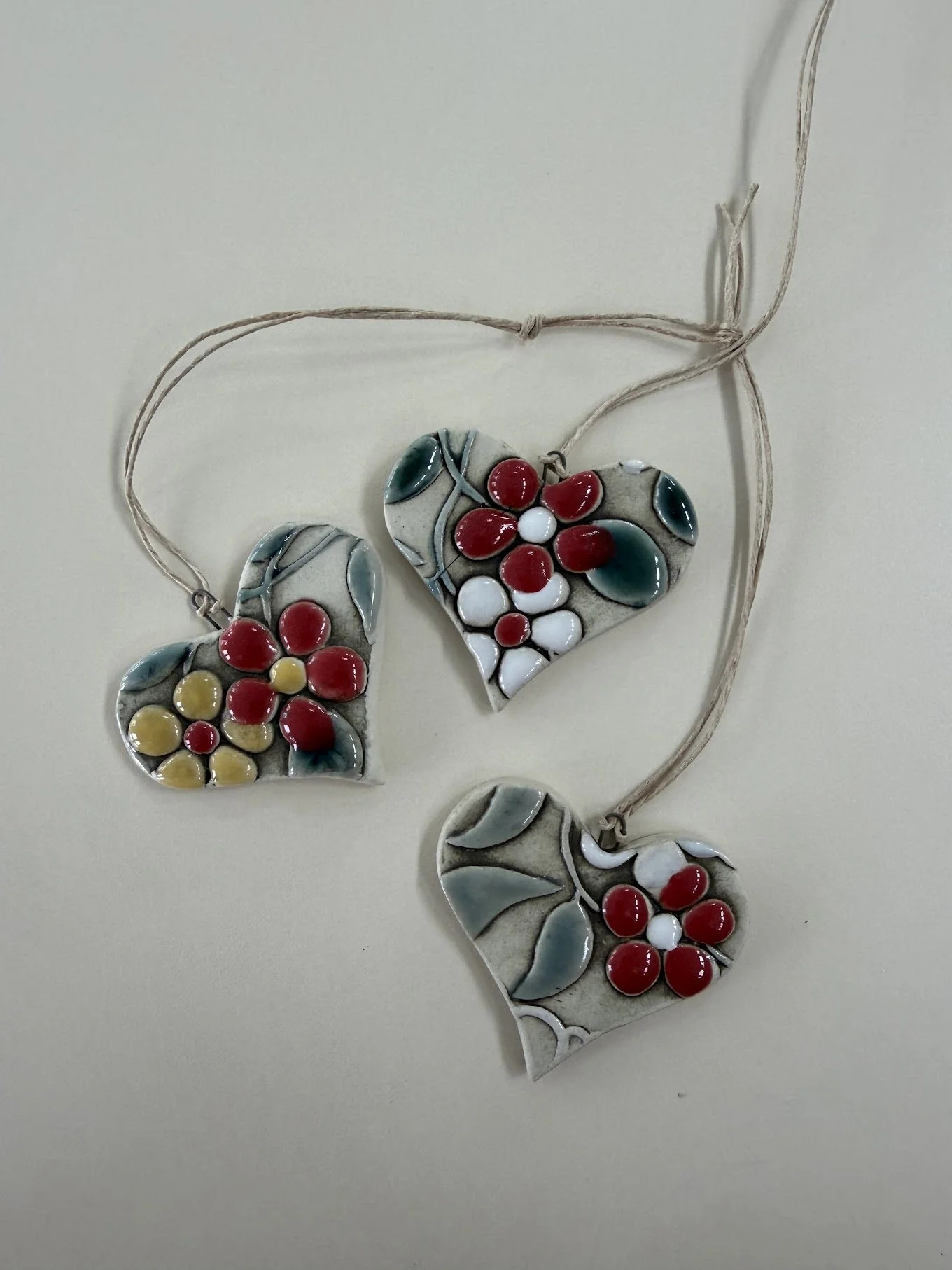 Handcrafted Ceramic Heart Decorations - Set of 3