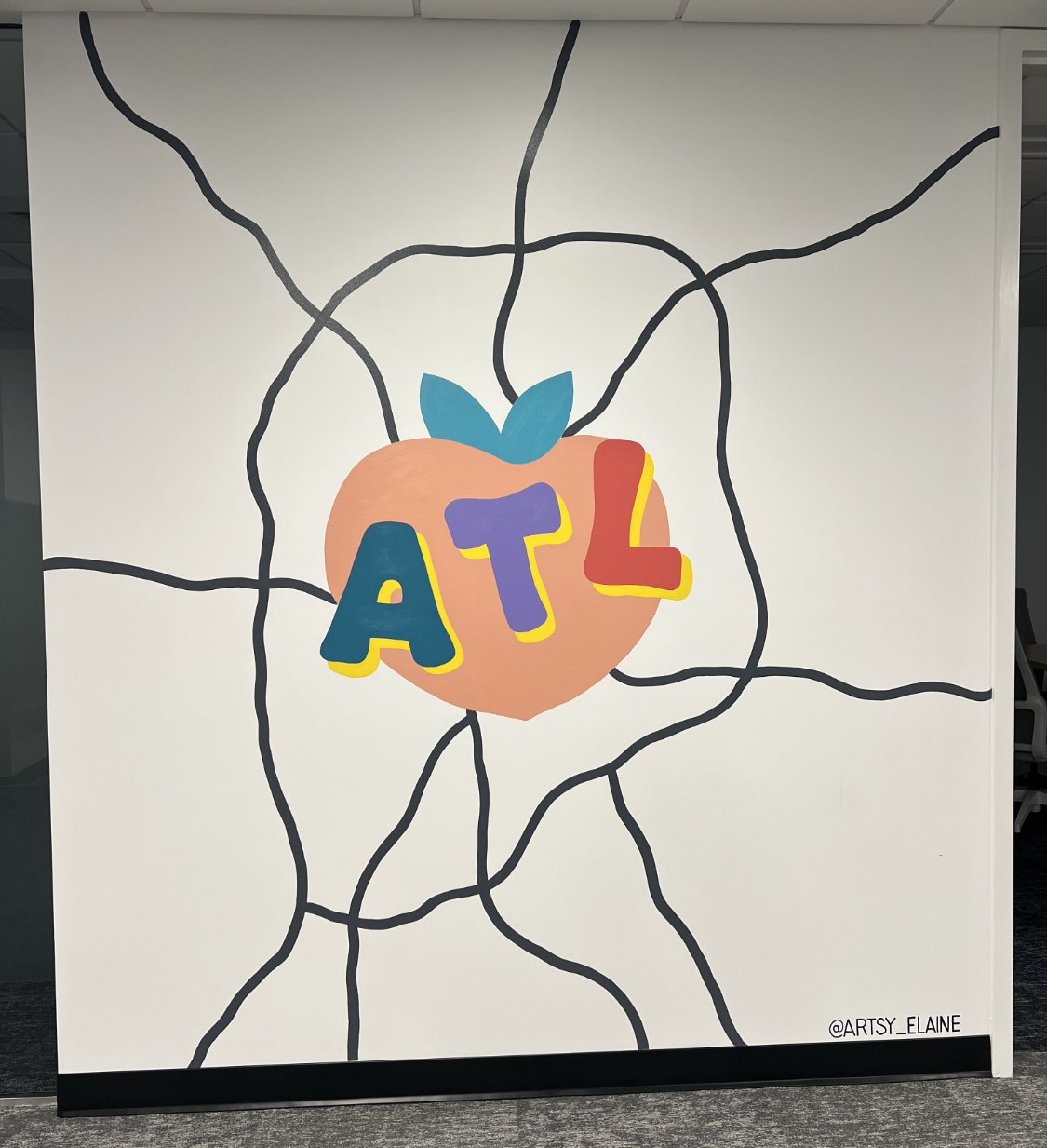 Map of 285 and the Atlanta perimeter with a peach and ATL for an interior office client.