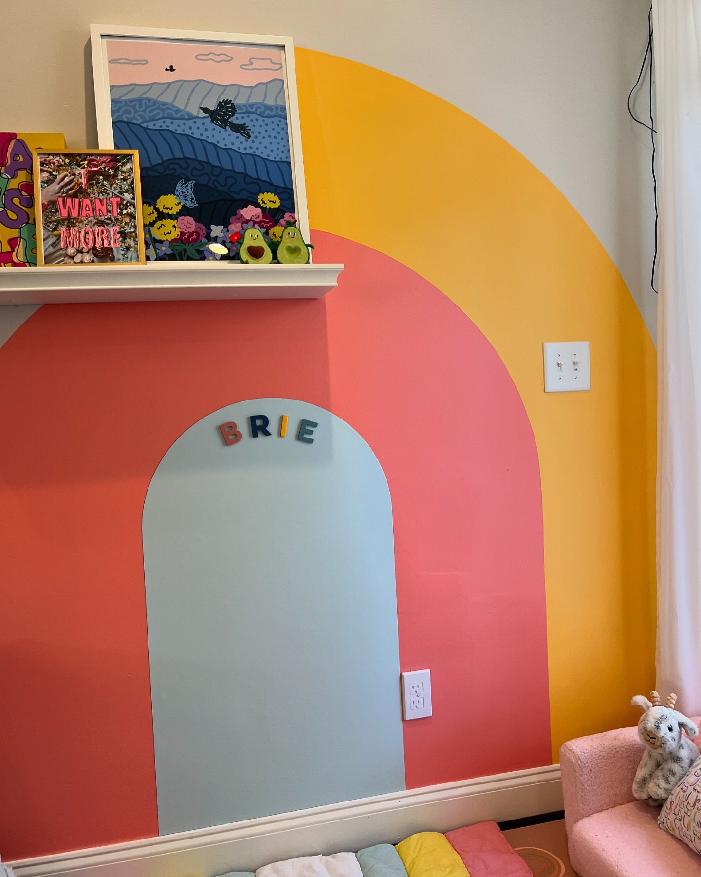When you will find any reason to paint a mural, creating a mural chalkboard and magnet wall for your little is top of the list! Featuring my &lsquo;Blue Ridge&rsquo; print on the shelf, available at @printshopatl with proceeds benefitting WNC artists