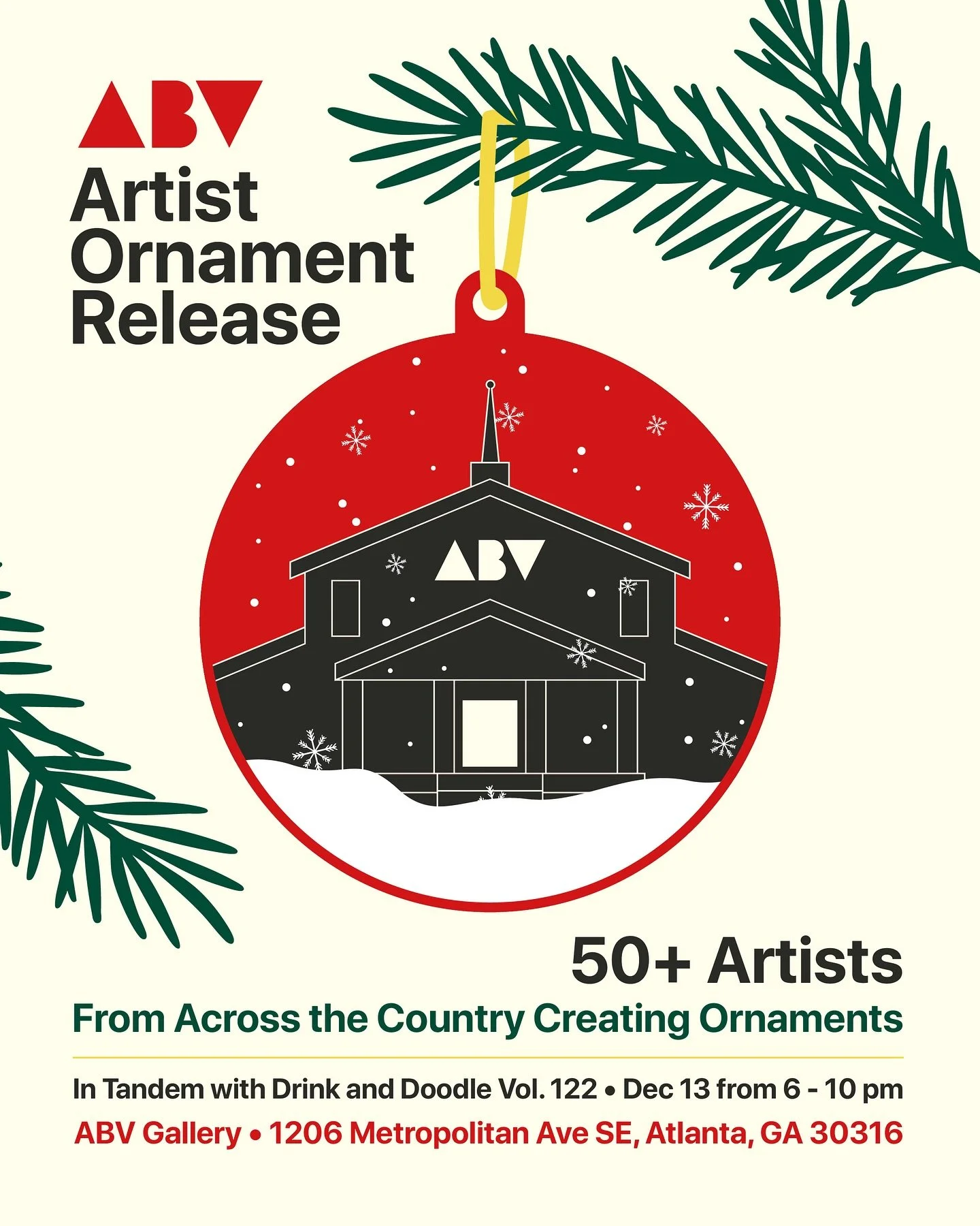 I&rsquo;m excited to share that my original ornament will be part of @abvgallery&rsquo;s Holiday Ornament Release on Saturday, Dec. 13th! Over 50 one-of-a-kind artist ornaments will be exclusively available in gallery during Drink and Doodle Vol. 122