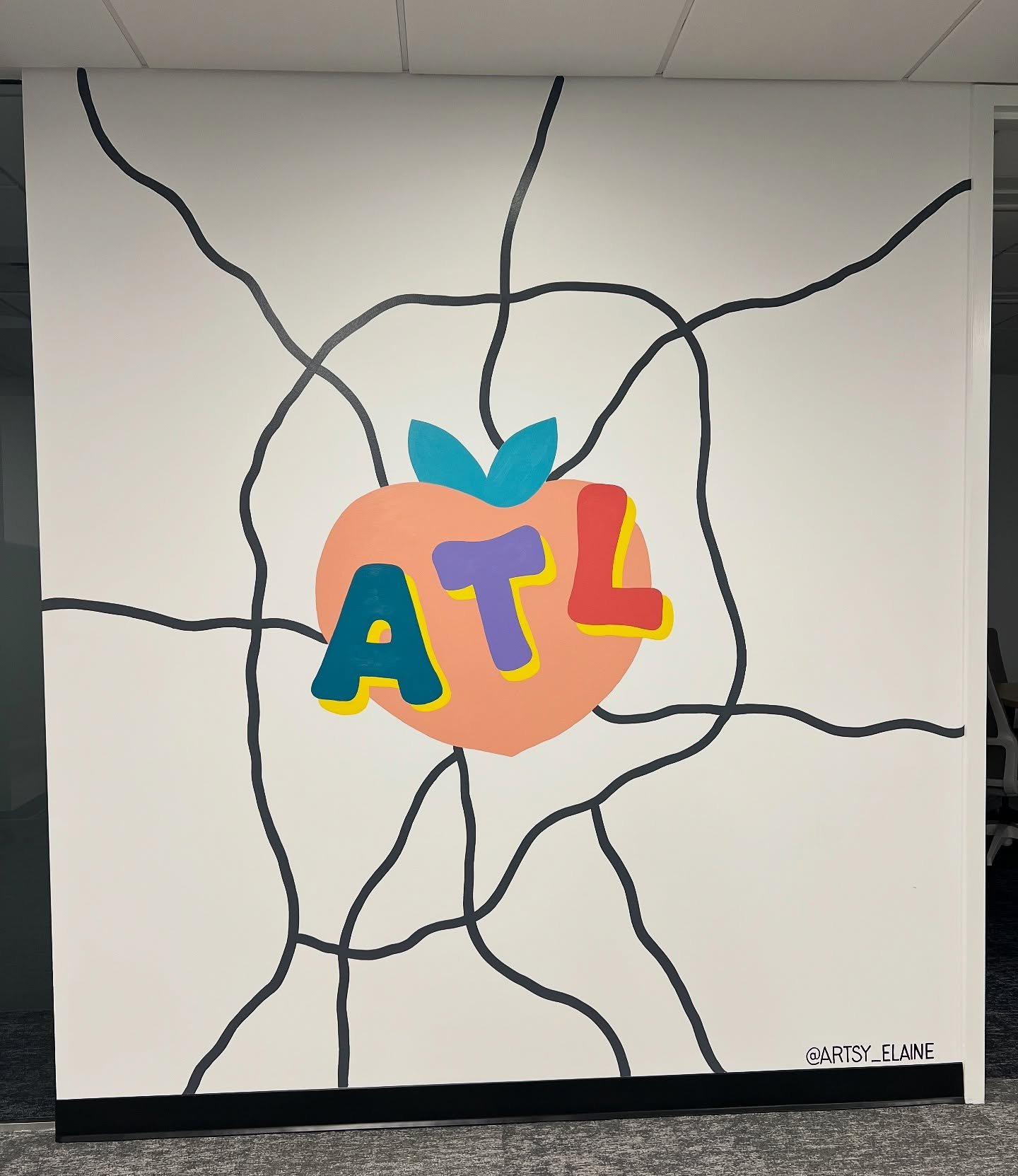 Another simple but fun ATL mural from my recent office commission. Sometimes simple designs are the most effective and still make a big impact. 

Also, I&rsquo;m excited I got to do another peach mural. They are just so fun! Ready to add some ATL pri