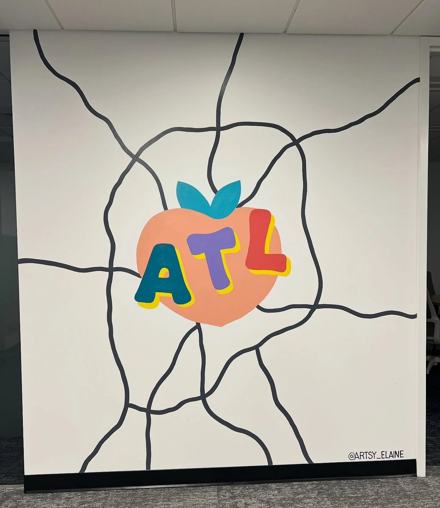 Another simple but fun ATL mural from my recent office commission. Sometimes simple designs are the most effective and still make a big impact. 

Also, I&rsquo;m excited I got to do another peach mural. They are just so fun! Ready to add some ATL pri