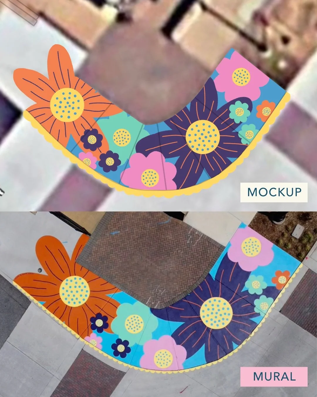 ✨Mock-up vs Mural✨ 

Jumping on the mockup vs. design trend some fellow muralists started! I realized looking back at my past posts that I don&rsquo;t often share mural mockups. This is usually because I like to keep the design a surprise until it&rs